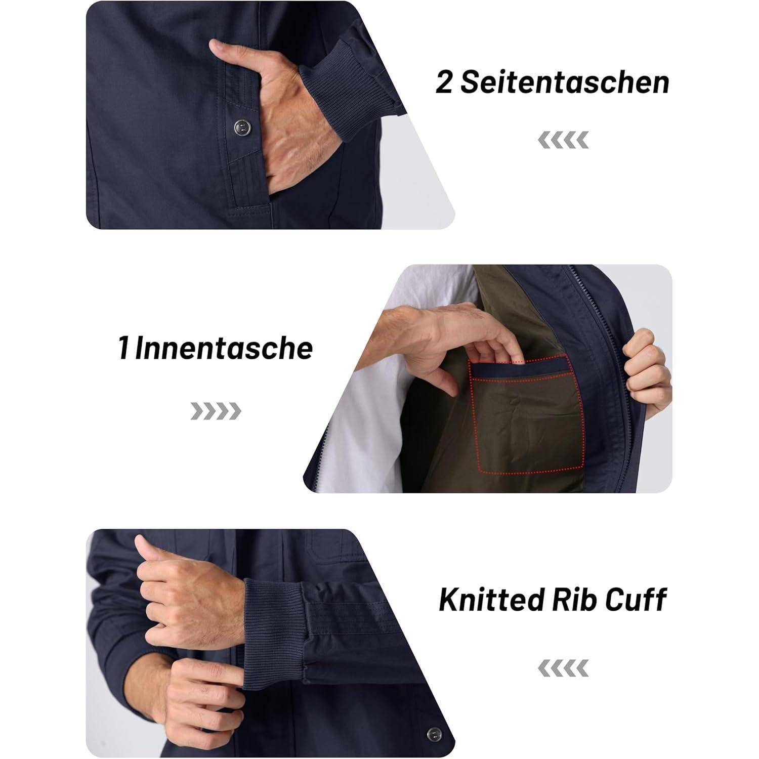 Übergangsjacke Herren Stehkragen Cargo Feldjacke Taschen L Navy