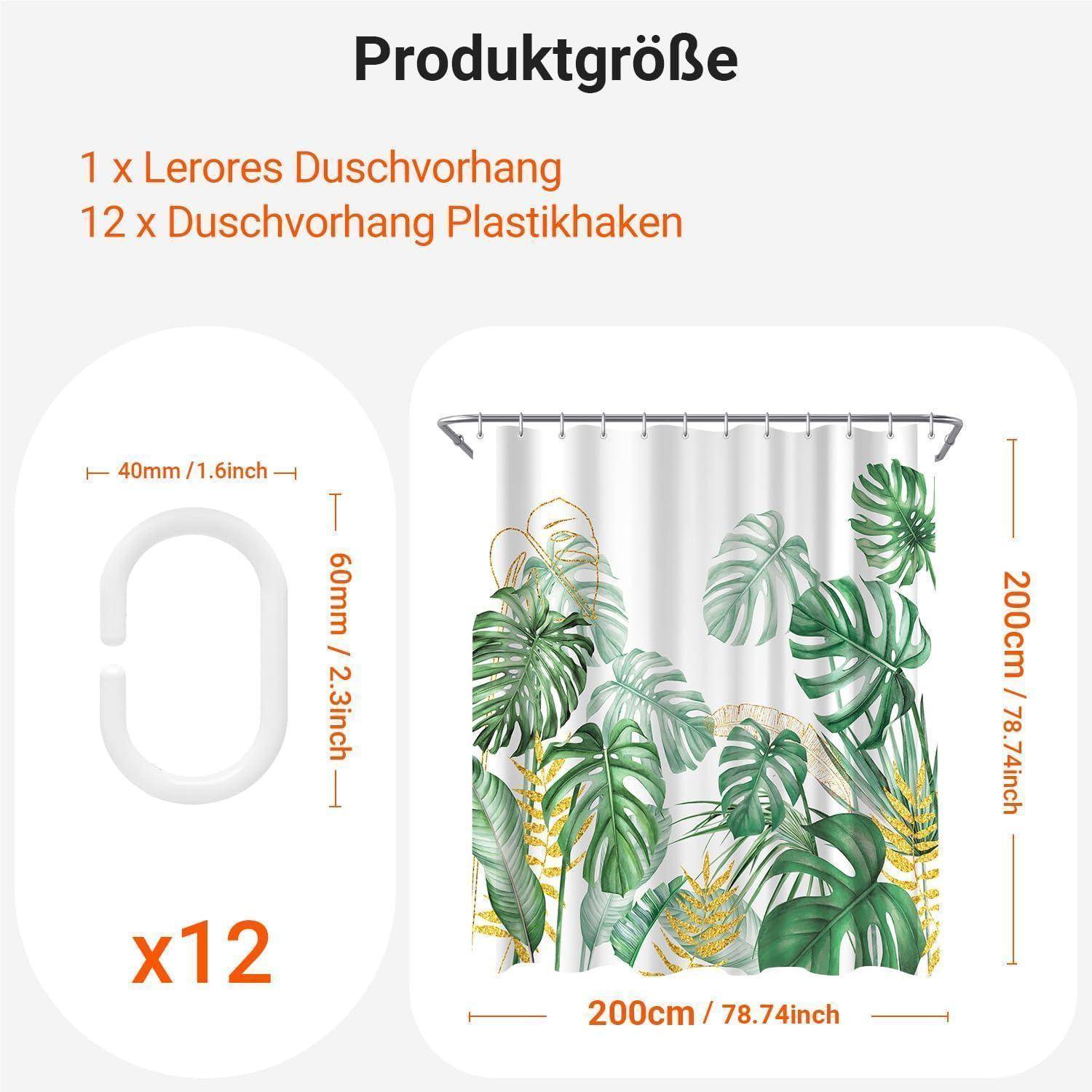 Duschvorhang 200x200 Polyester Goldrandige Bambusblätter 200 x 200 cm