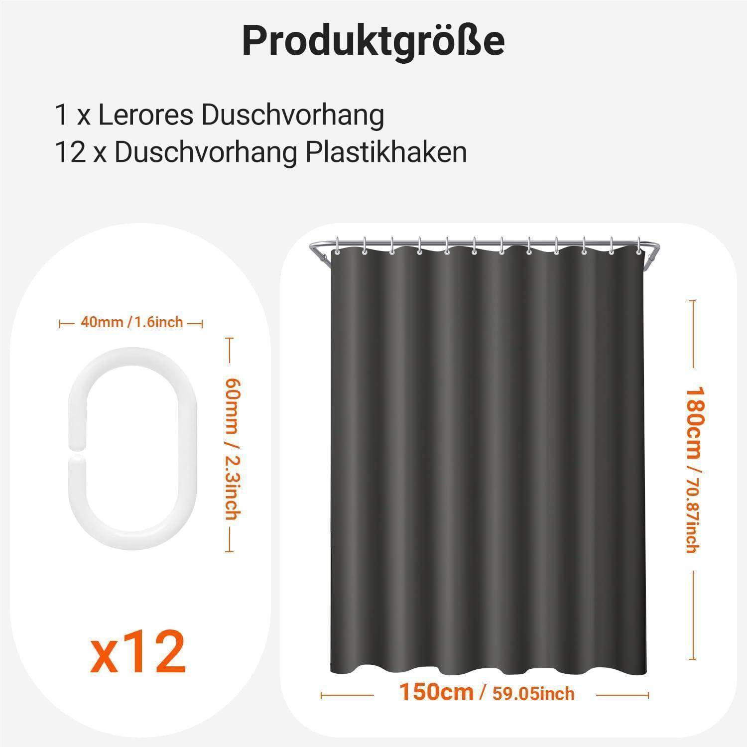 Duschvorhang Antischimmel Wasserabweisend Dunkelgrau 150 x 180 cm