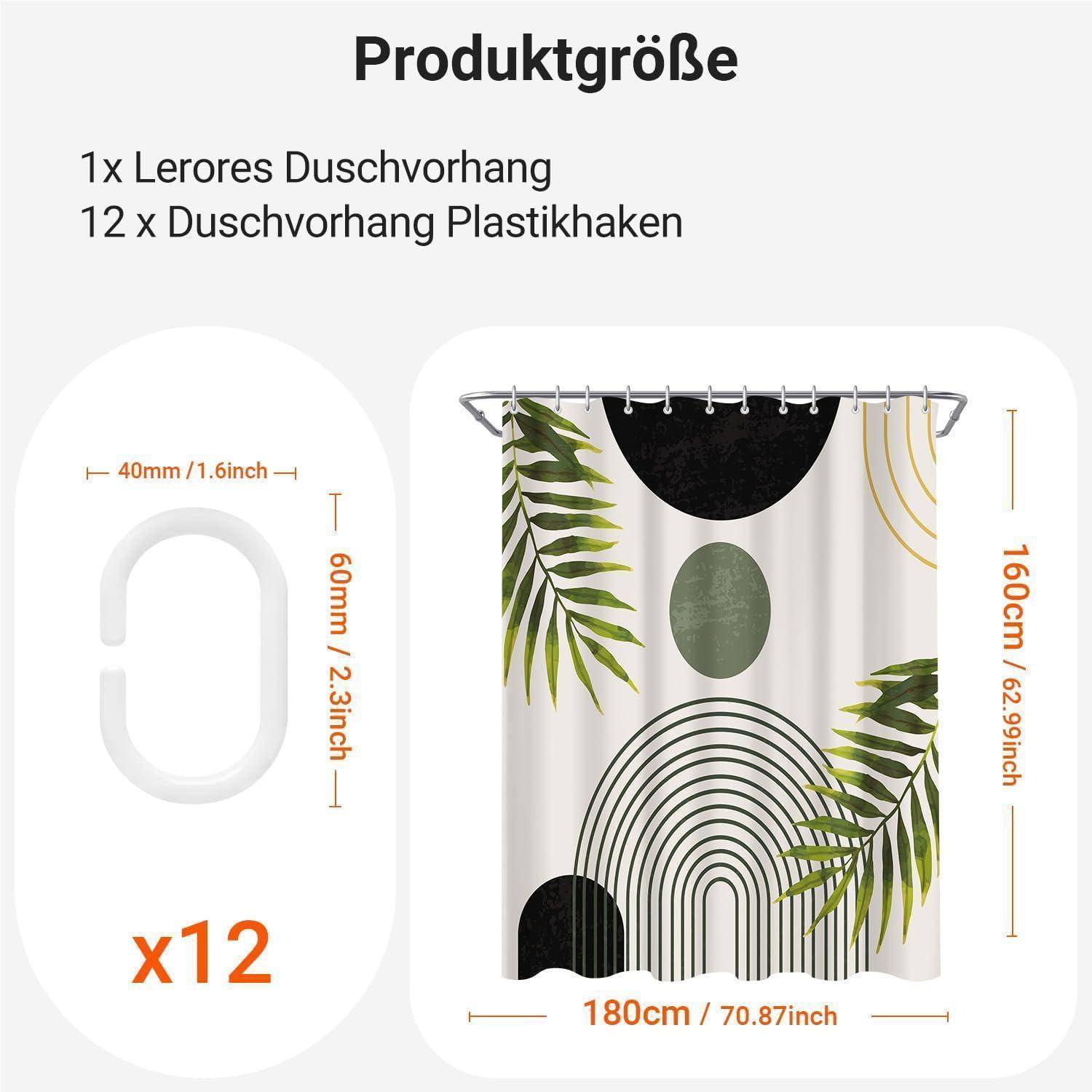 Duschvorhang Polyester Schwarz Blätter Linie 180 x 160 cm