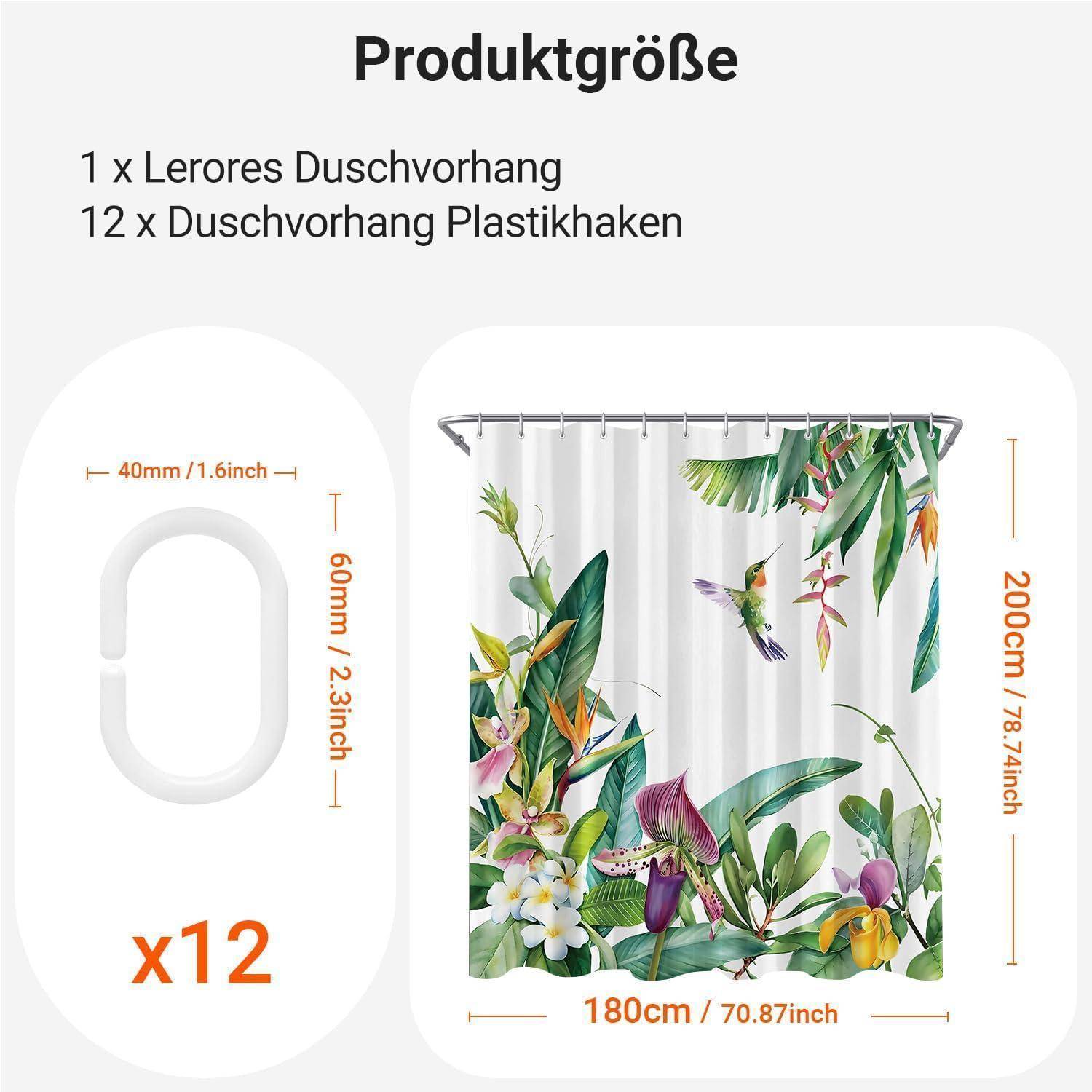 Duschvorhang Grüne Blätter Vogel H200 x B180 cm (1er Pack)