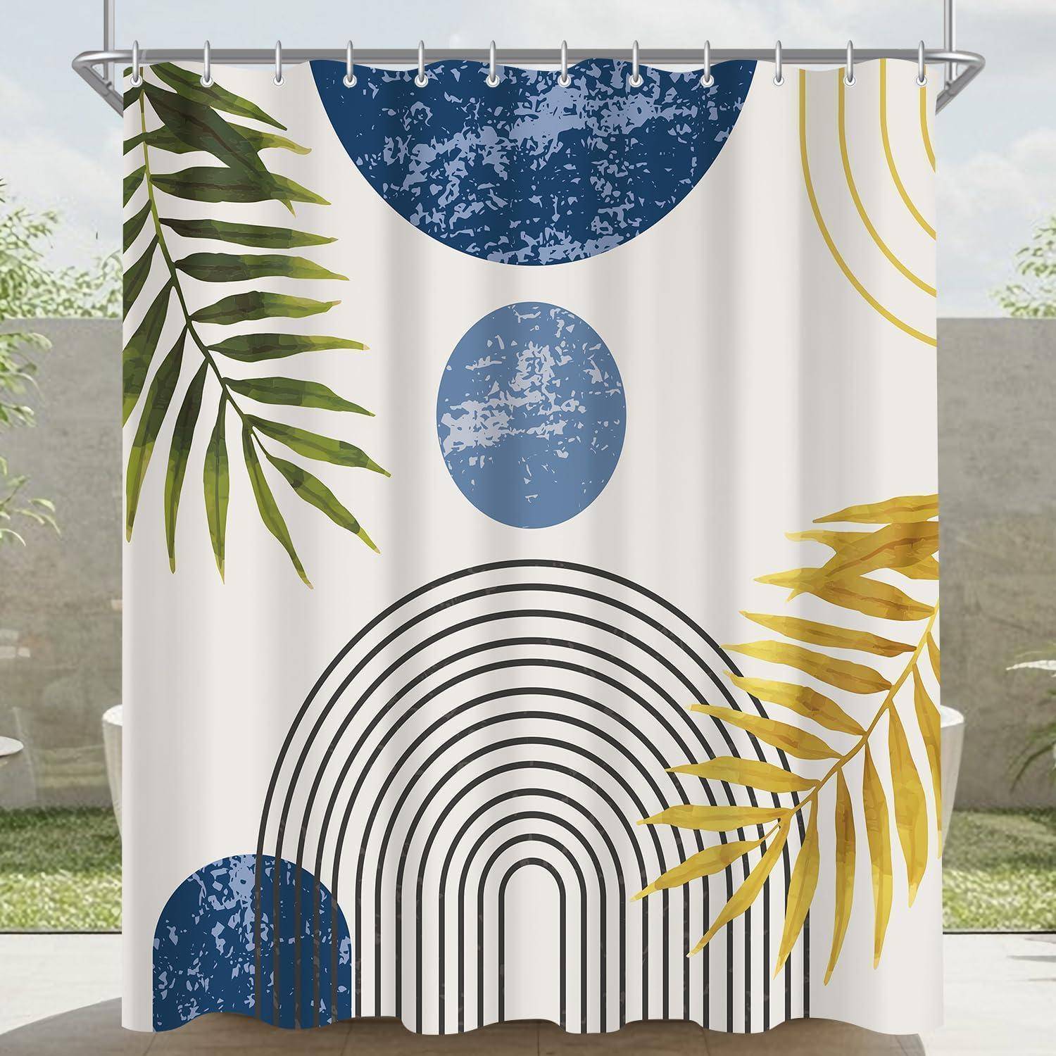 Duschvorhang 120x200 Blau Blau Goldene Blätter Linie 120 x 200 cm