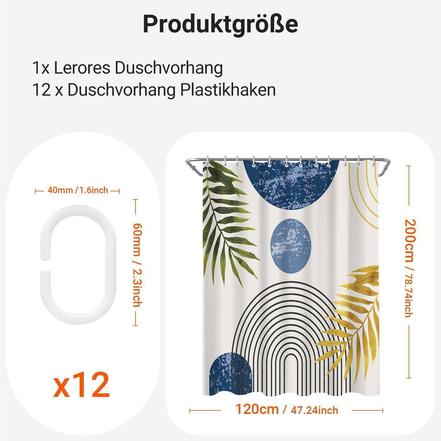 Duschvorhang 120x200 Blau Blau Goldene Blätter Linie 120 x 200 cm