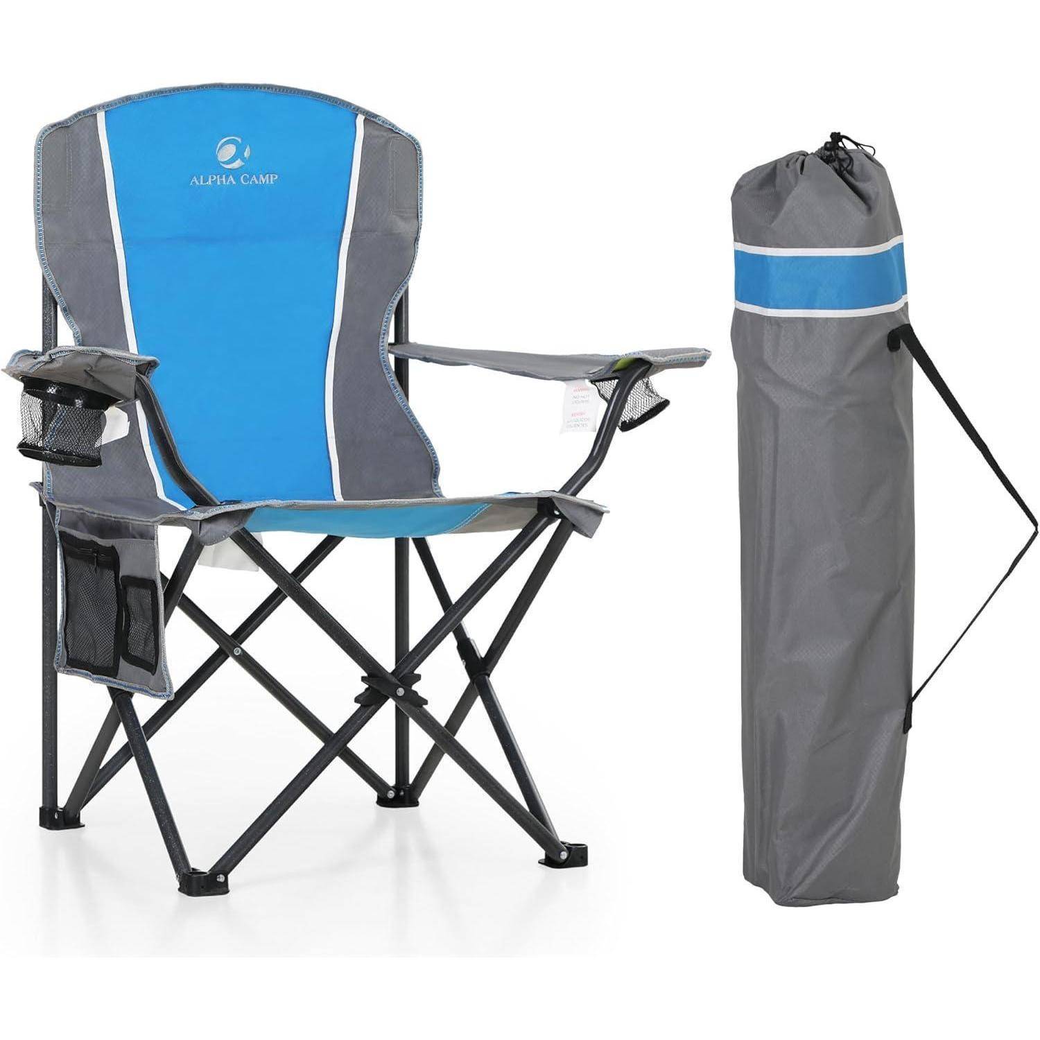 Campingstuhl Klappstuhl Angelstuhl Getränkehalter 160kg Grau-blau