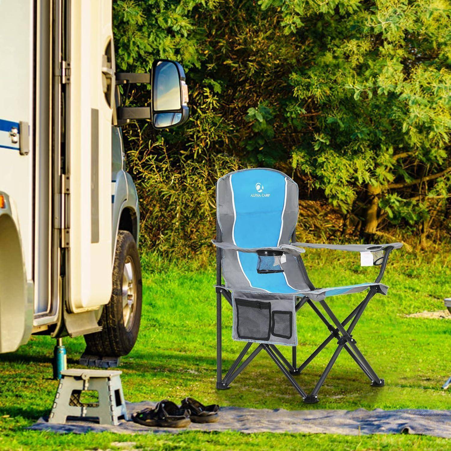 Campingstuhl Klappstuhl Angelstuhl Getränkehalter 160kg Grau-blau