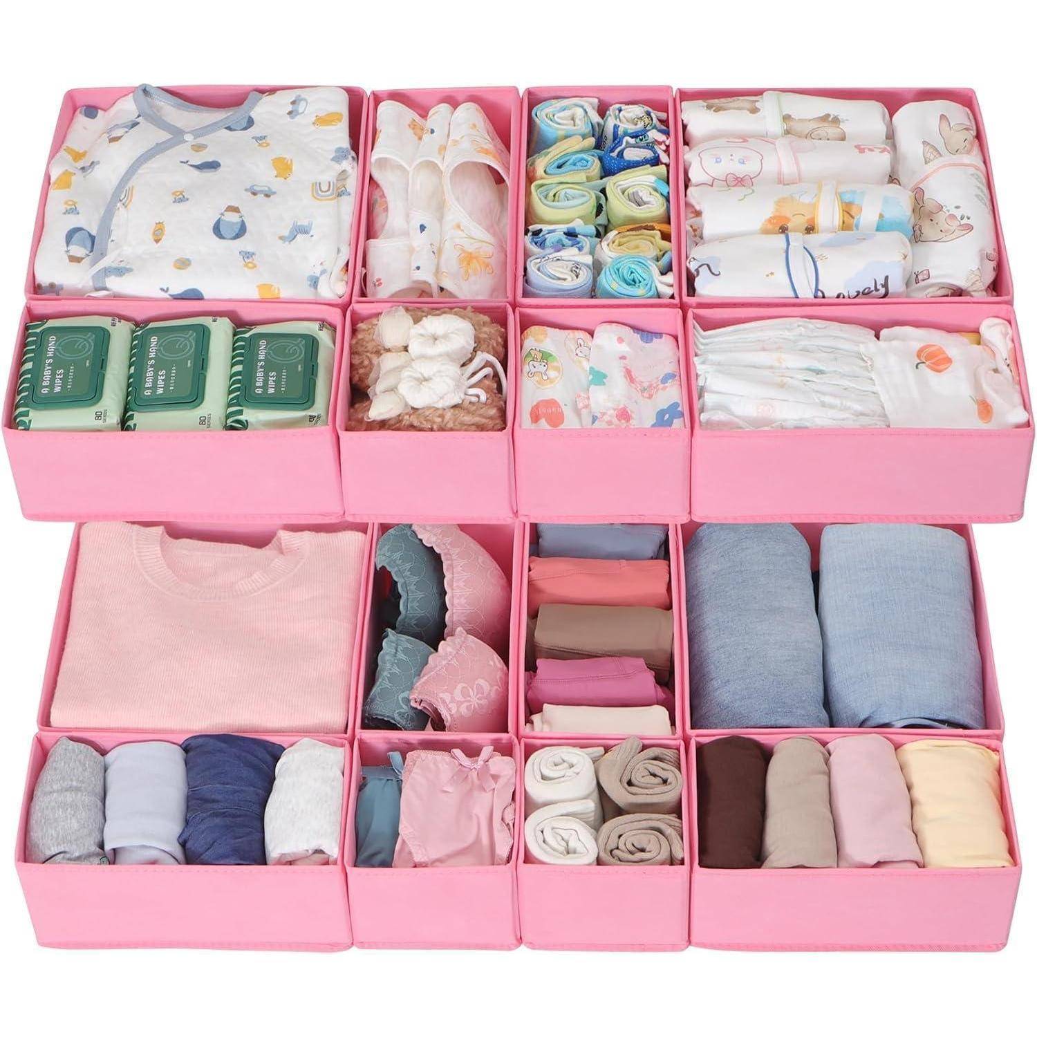 Schubladen Organizer 16er Set Faltbox 16er Set Rosa für HEMNES 108x131