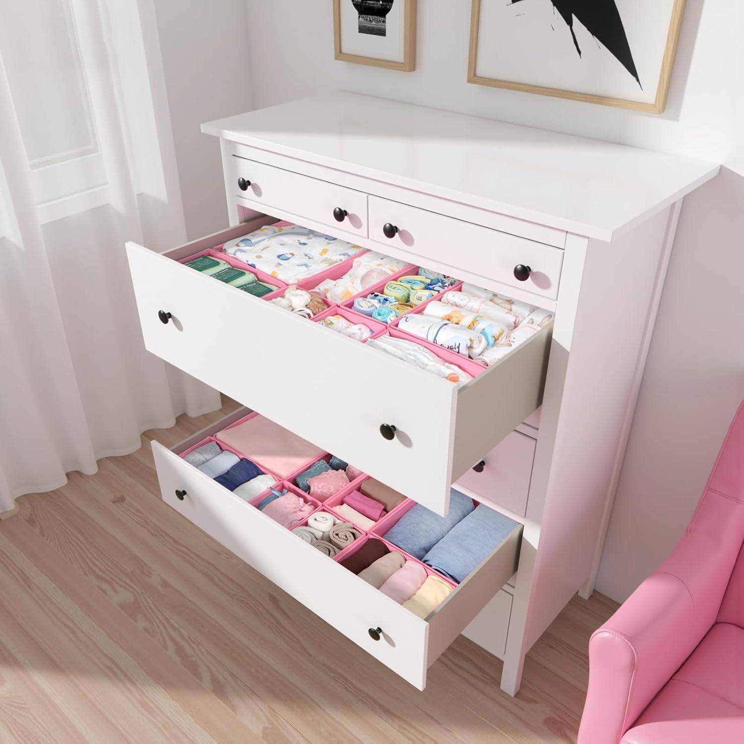 Schubladen Organizer 16er Set Faltbox 16er Set Rosa für HEMNES 108x131