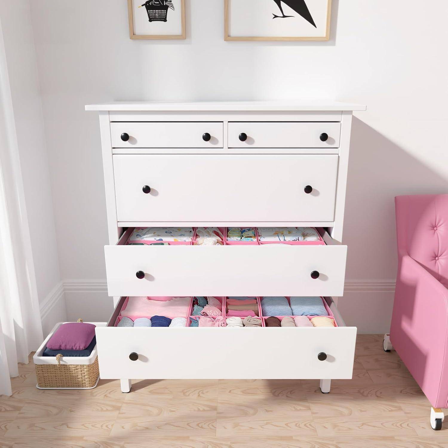 Schubladen Organizer 16er Set Faltbox 16er Set Rosa für HEMNES 108x131