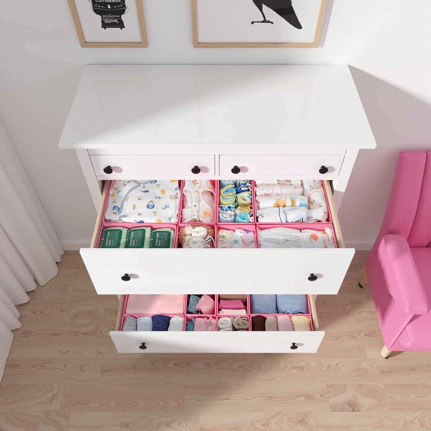 Schubladen Organizer 16er Set Faltbox 16er Set Rosa für HEMNES 108x131