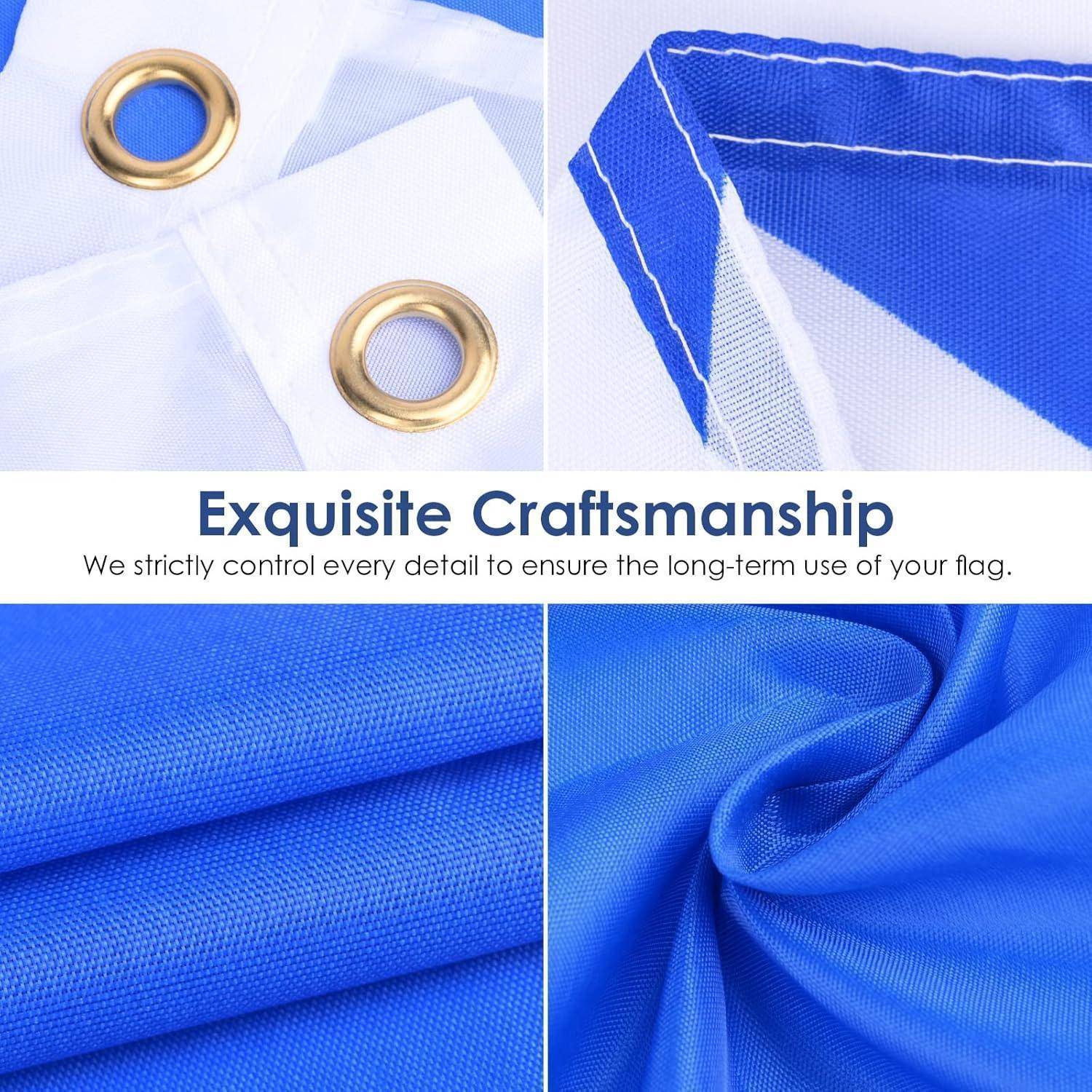 Detailaufnahme, die die strapazierfähige Naht und die Ösen einer Flagge zeigt und dabei ihre „Exquisite Craftsmanship