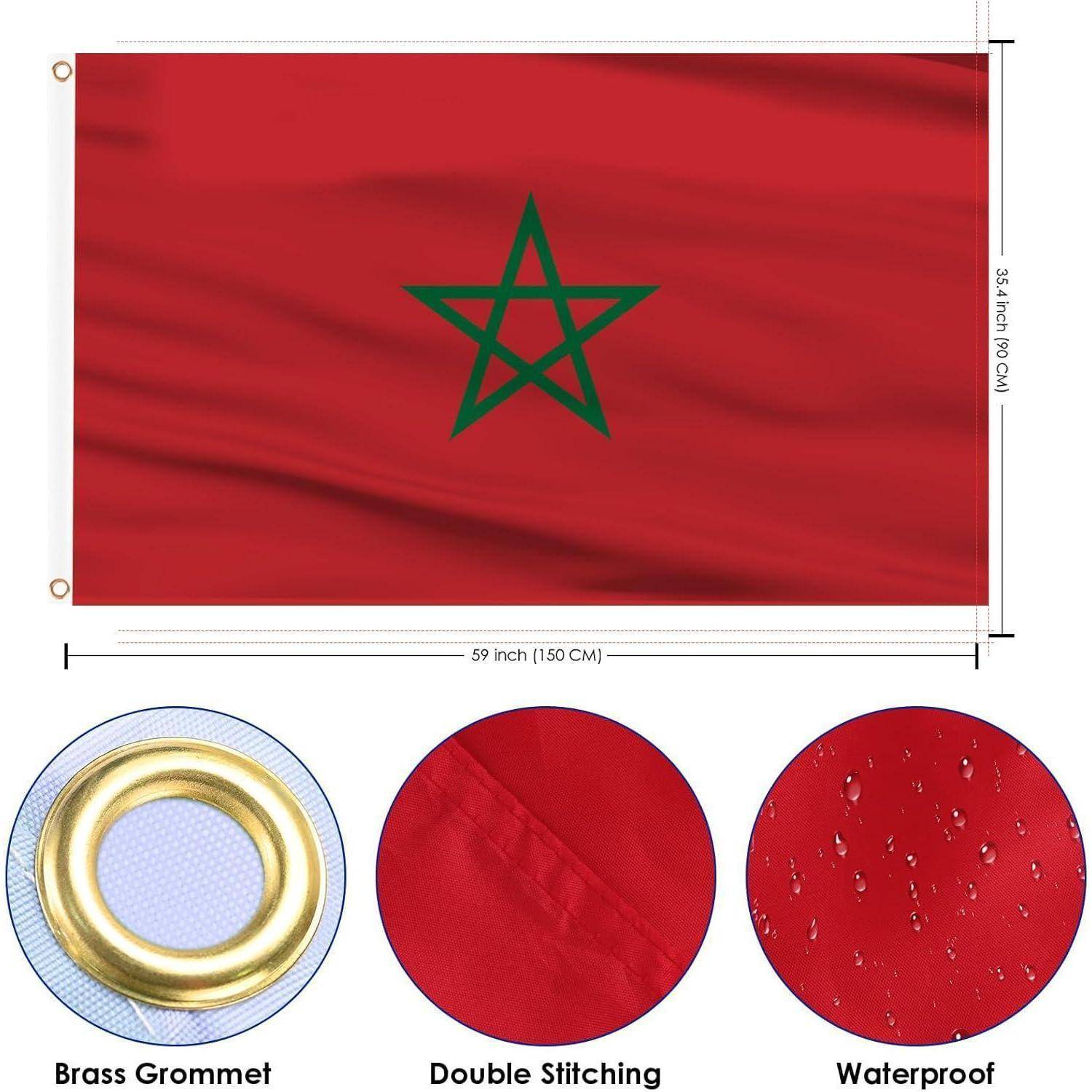 Flagge Marokko 150x90cm Messing Ösen Deko 4 Stück Marokko Flagge