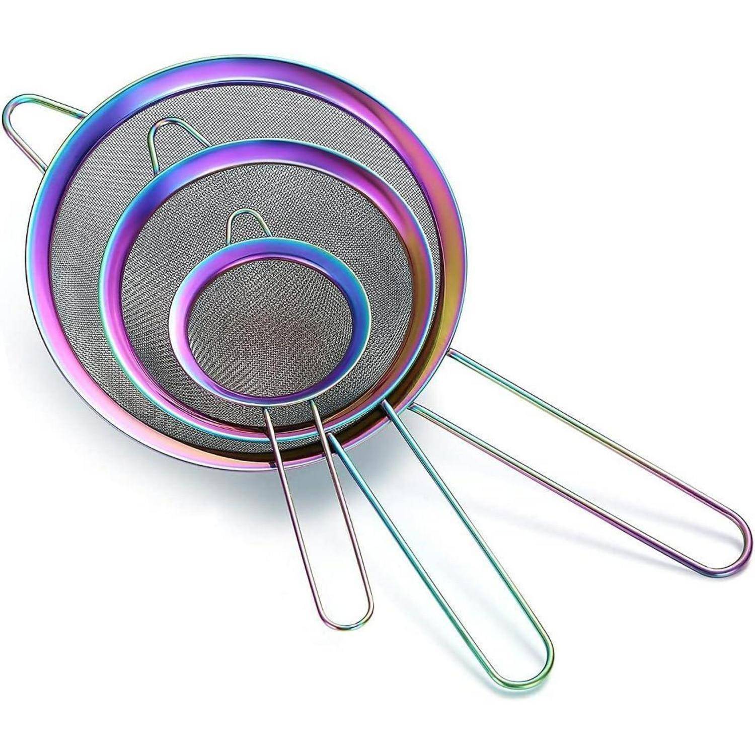 Sieb 3er Set Mehlsieb Mesh Teesieb Nudelsieb Edelstahl Regenbogen