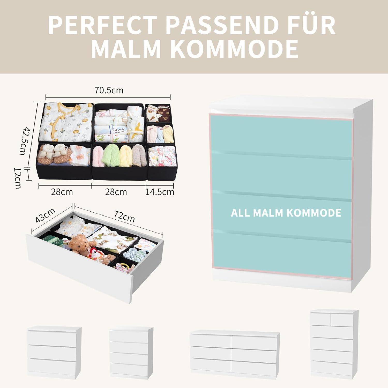 Schubladen Organizer 7er Aufbewahrungsboxen 7er Set Schwarz für MALM