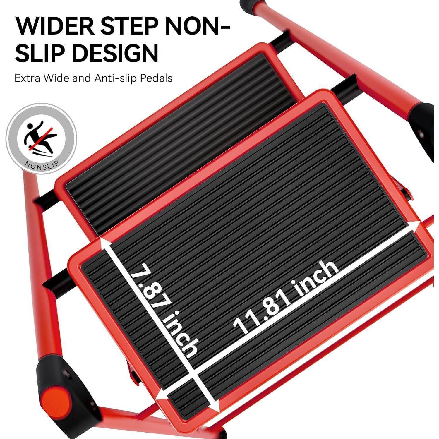 Leiter Klappleiter Stufen Antirutsch Pedal 4 Stufen mit handläufen Rot
