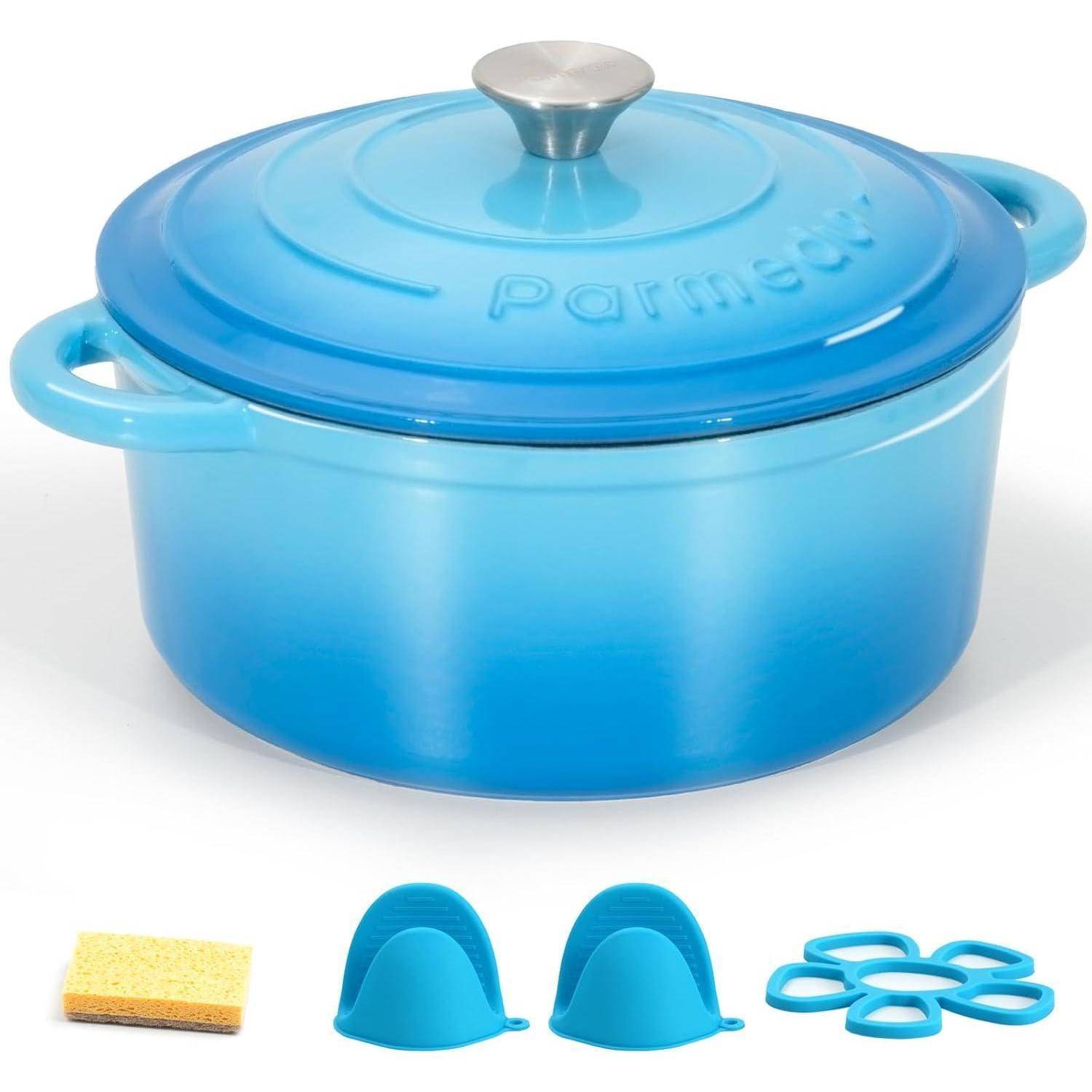 Schmortopf Gusseisen emailliert Deckel Himmelblau 26cm-5.2L