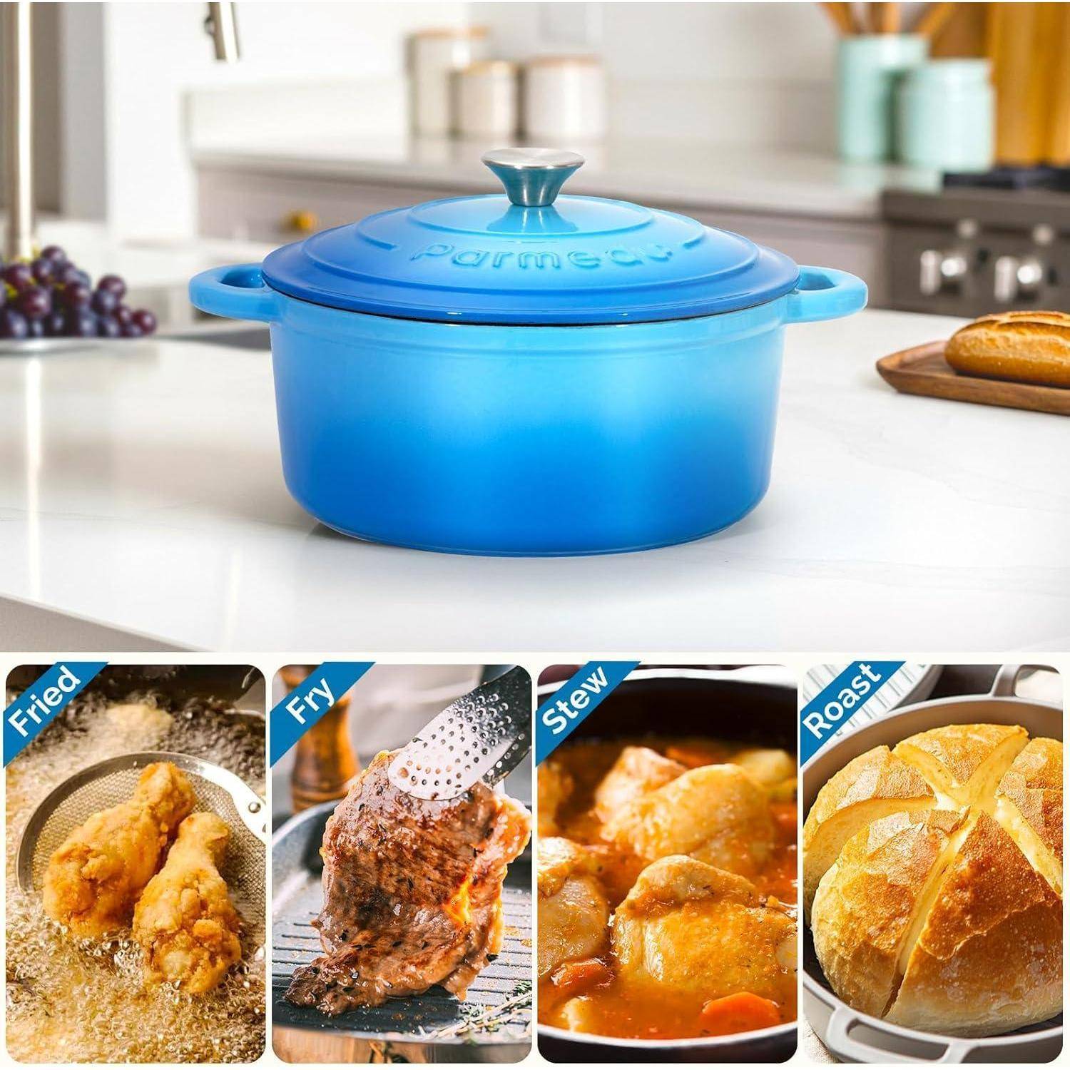 Schmortopf Gusseisen emailliert Deckel Himmelblau 26cm-5.2L