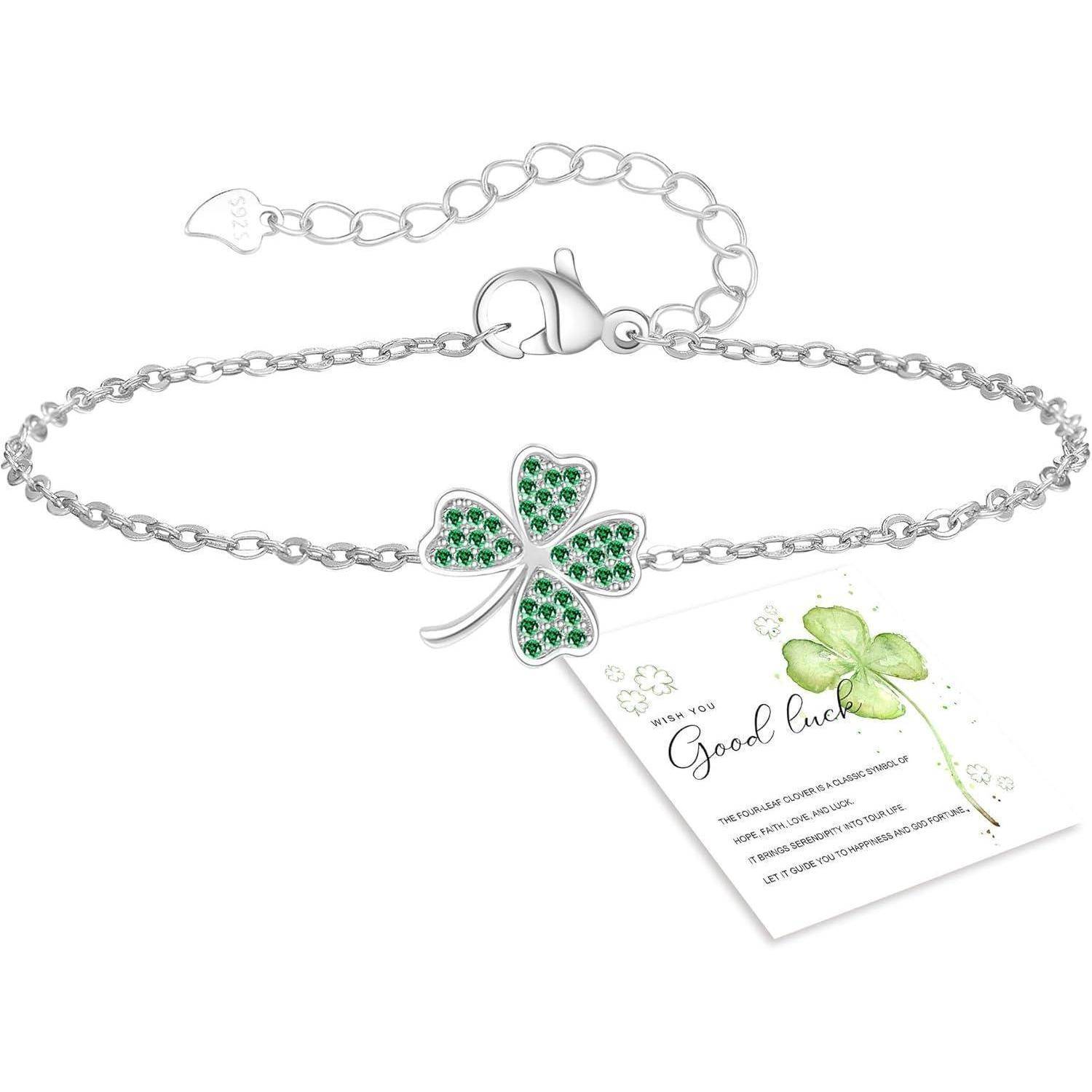 Armband Damen Silber Gold Kleeblatt Geschenk Freundin green leaf