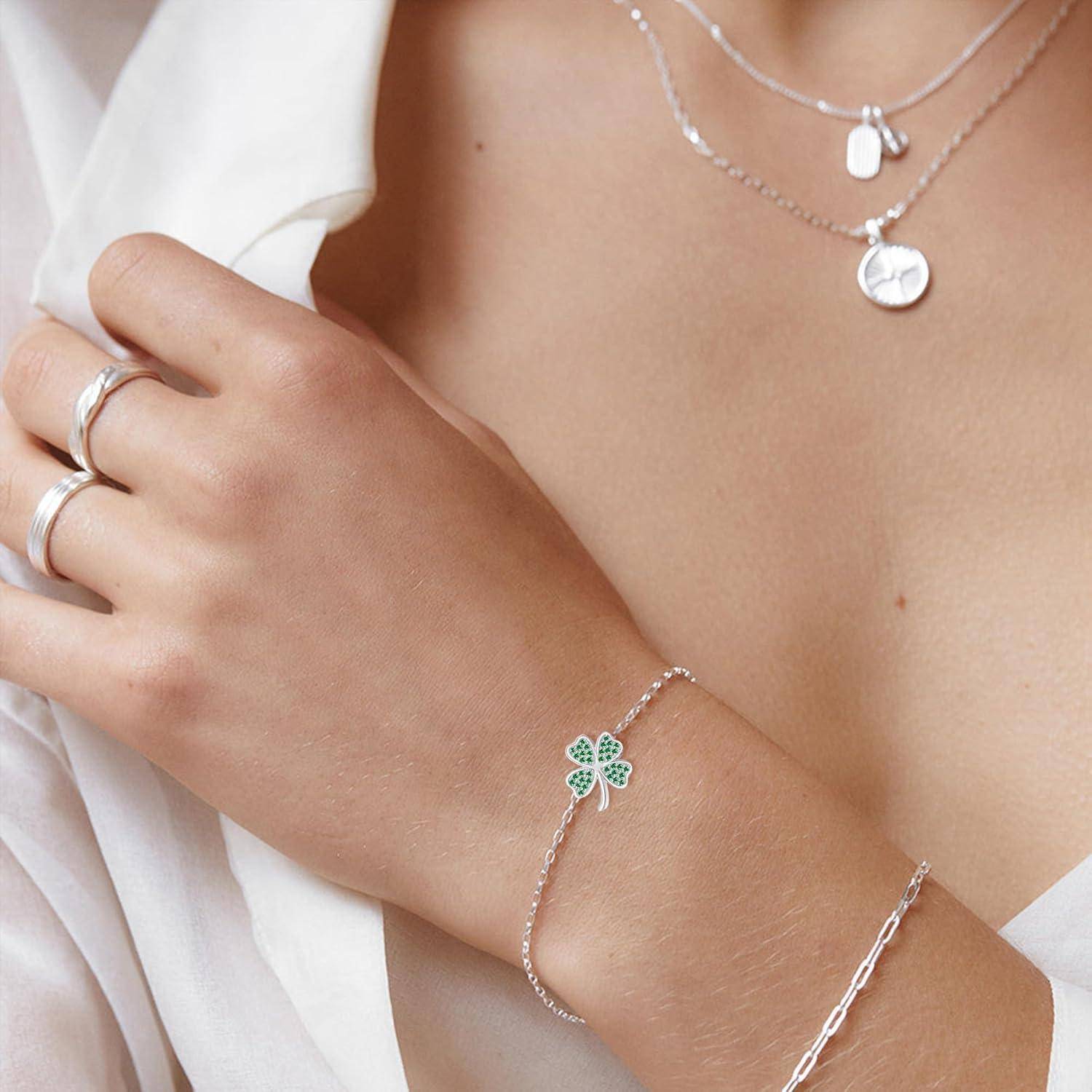 Armband Damen Silber Gold Kleeblatt Geschenk Freundin green leaf