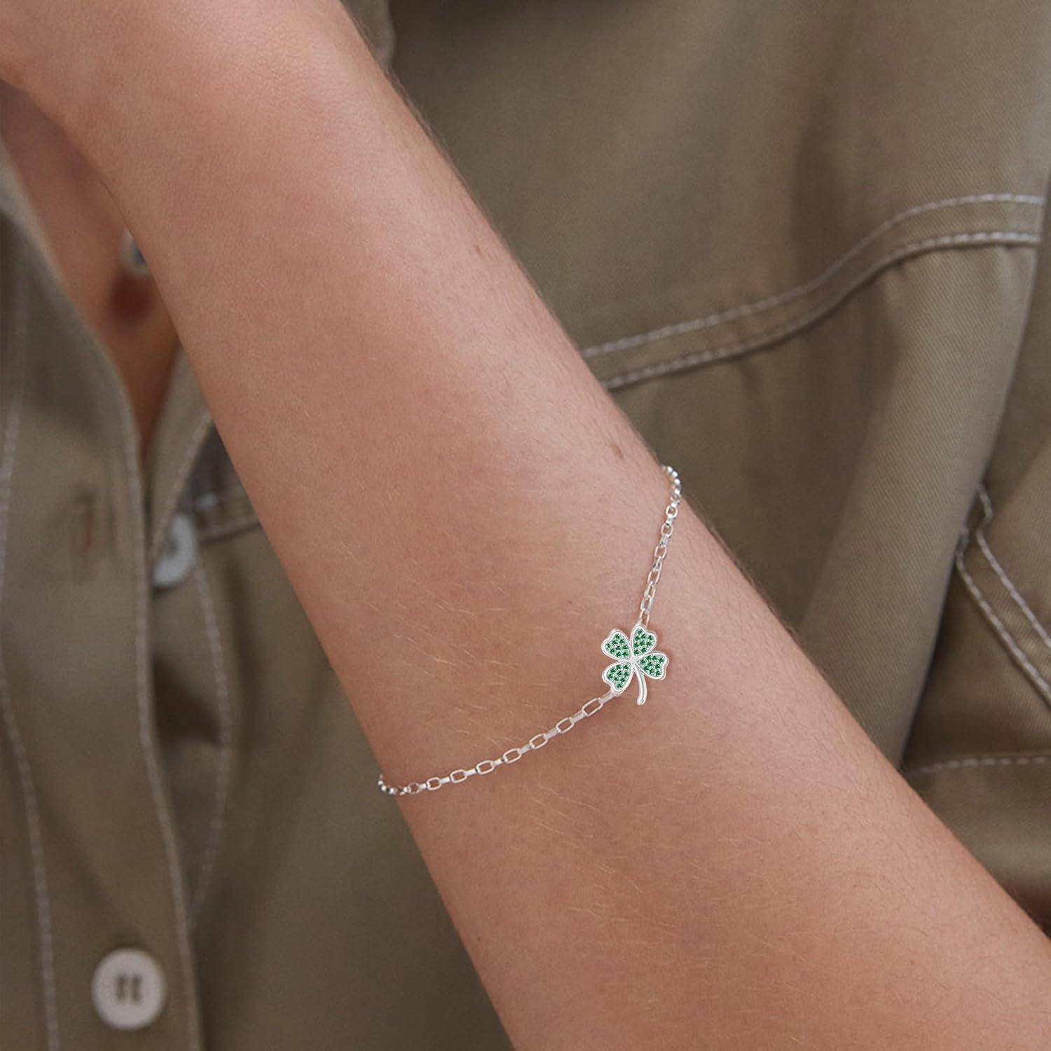 Armband Damen Silber Gold Kleeblatt Geschenk Freundin green leaf