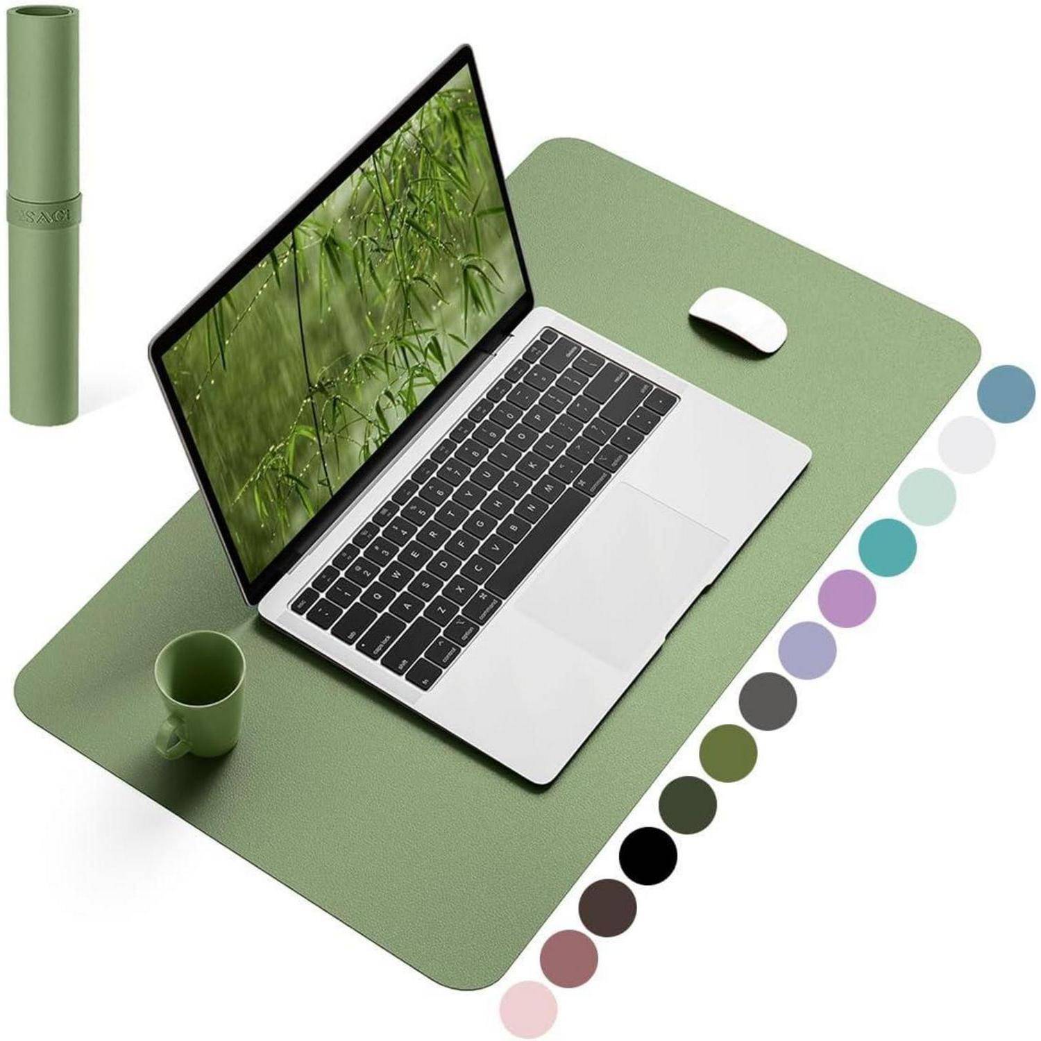 Schreibtischunterlage Mauspad Leder Wildleder Laptop Olivgrün 60*35cm