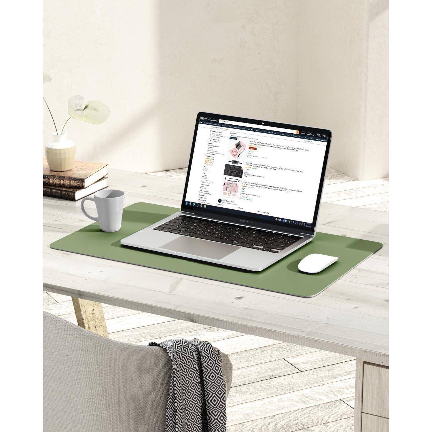Schreibtischunterlage Mauspad Leder Wildleder Laptop Olivgrün 60*35cm