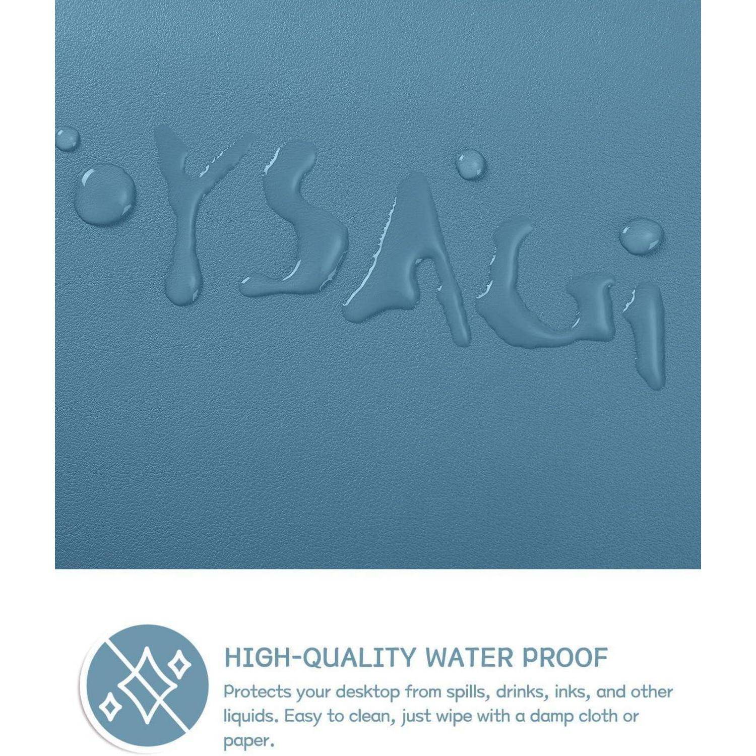 Blaue Oberfläche mit Wassertropfen, die 'YSAGi' buchstabieren und eine wasserdichte Eigenschaft demonstrieren. Darunter steht der Text 'HOCHWERTIG WASSERDICHT'.