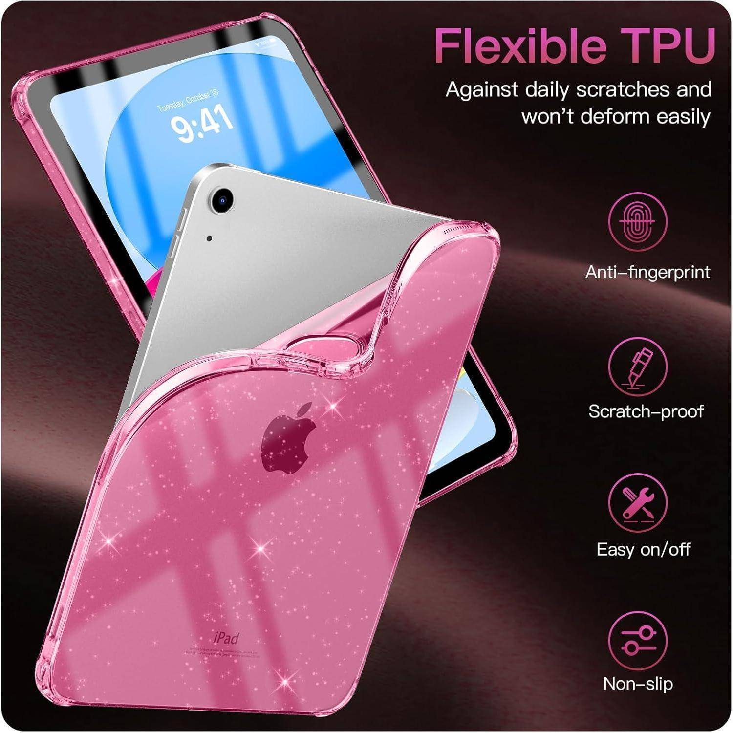 Hülle iPad A16 11 Zoll 10 10,9 Zoll TPU Glitzerblumen Rosa