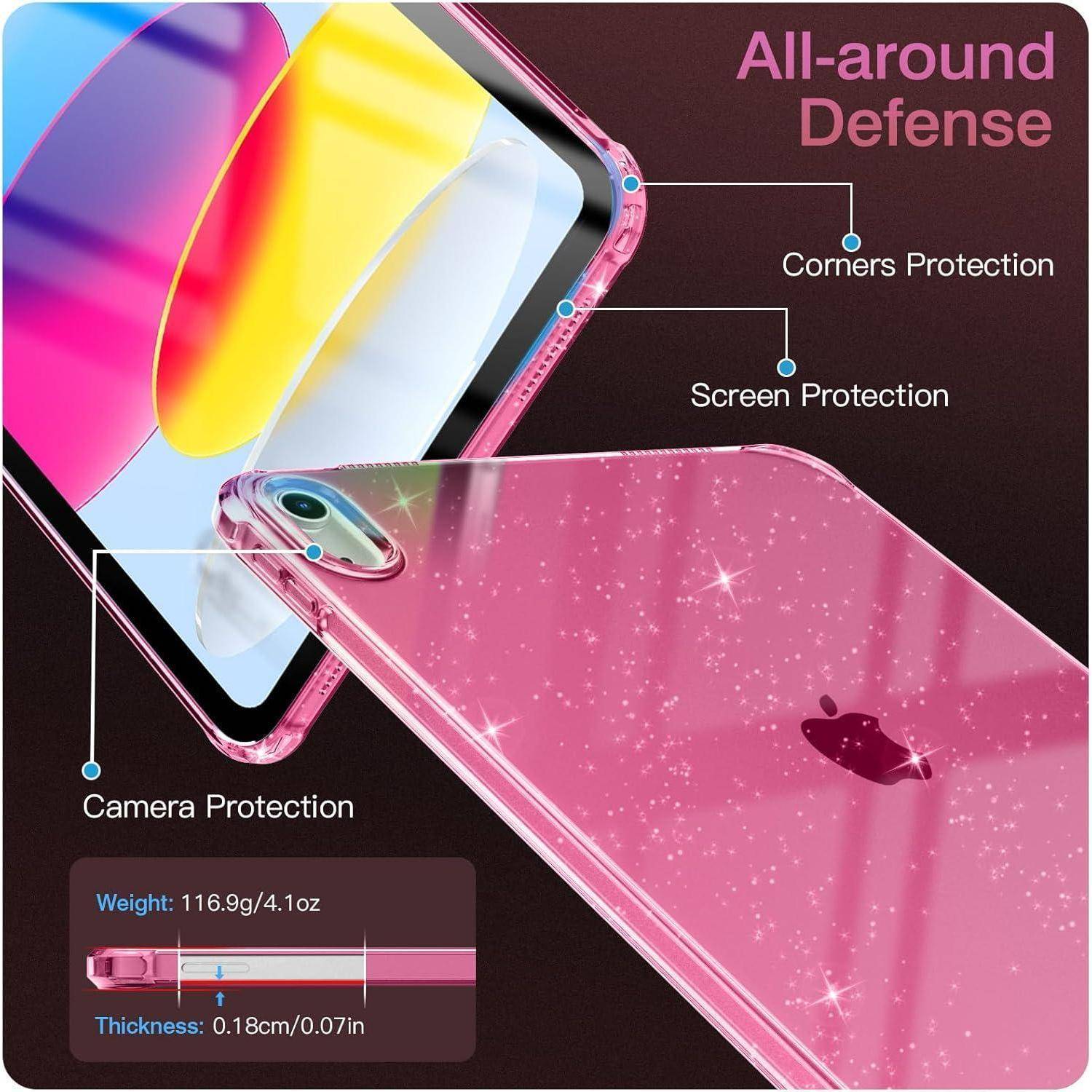 Hülle iPad A16 11 Zoll 10 10,9 Zoll TPU Glitzerblumen Rosa