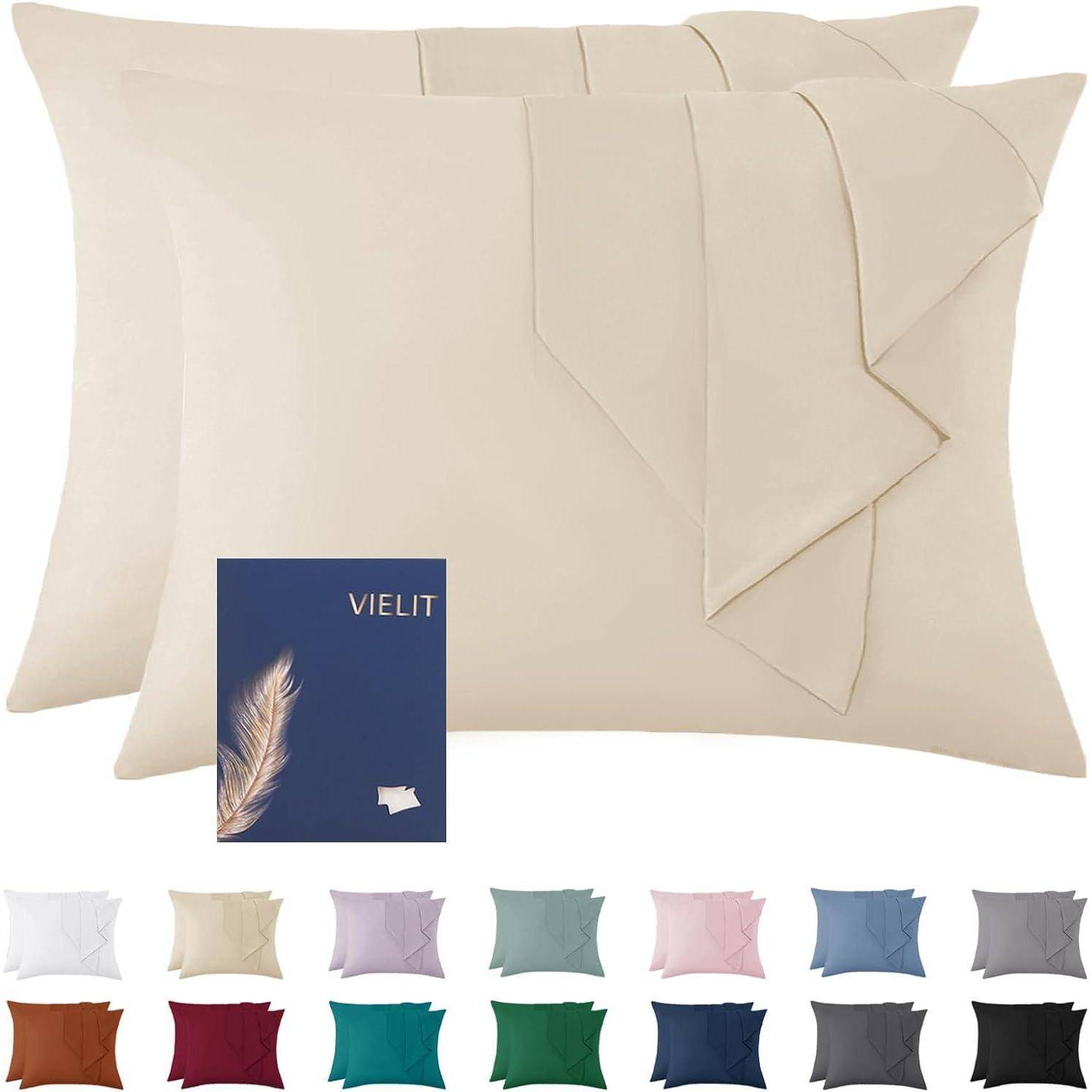 Kissenbezug 70x90 Mikrofaser 2er Set Hypoallergen Beige 70x90cm