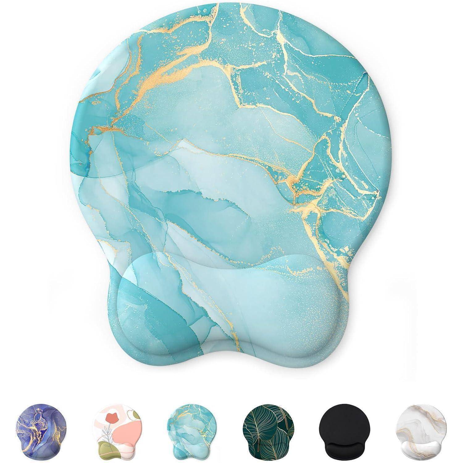 Mauspad Gelkissen Handballenauflage rutschfest PU Gaming Blauer Marmor