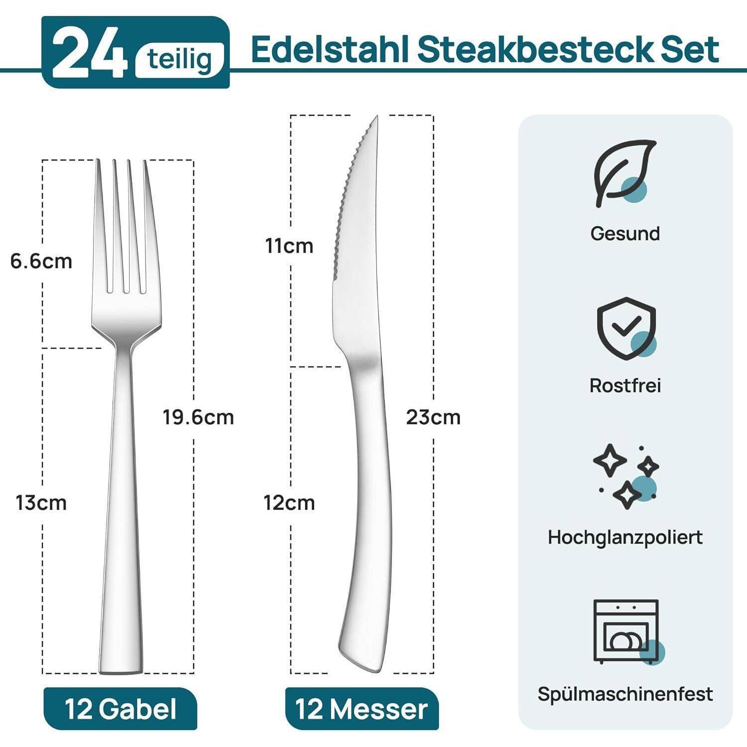 Besteckset Edelstahl Messer Gabeln 24 Griff 24 Modern Griff