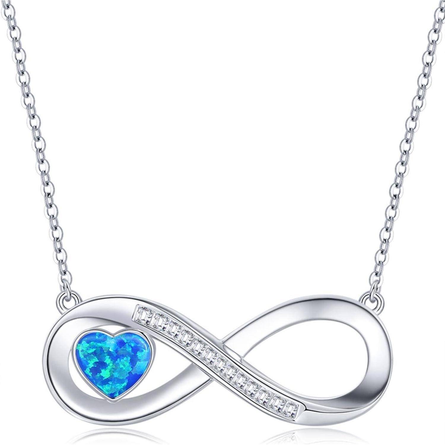 Halskette Damen Infinity Herz 925 Silber Geburtsstein Opal-12-Dec