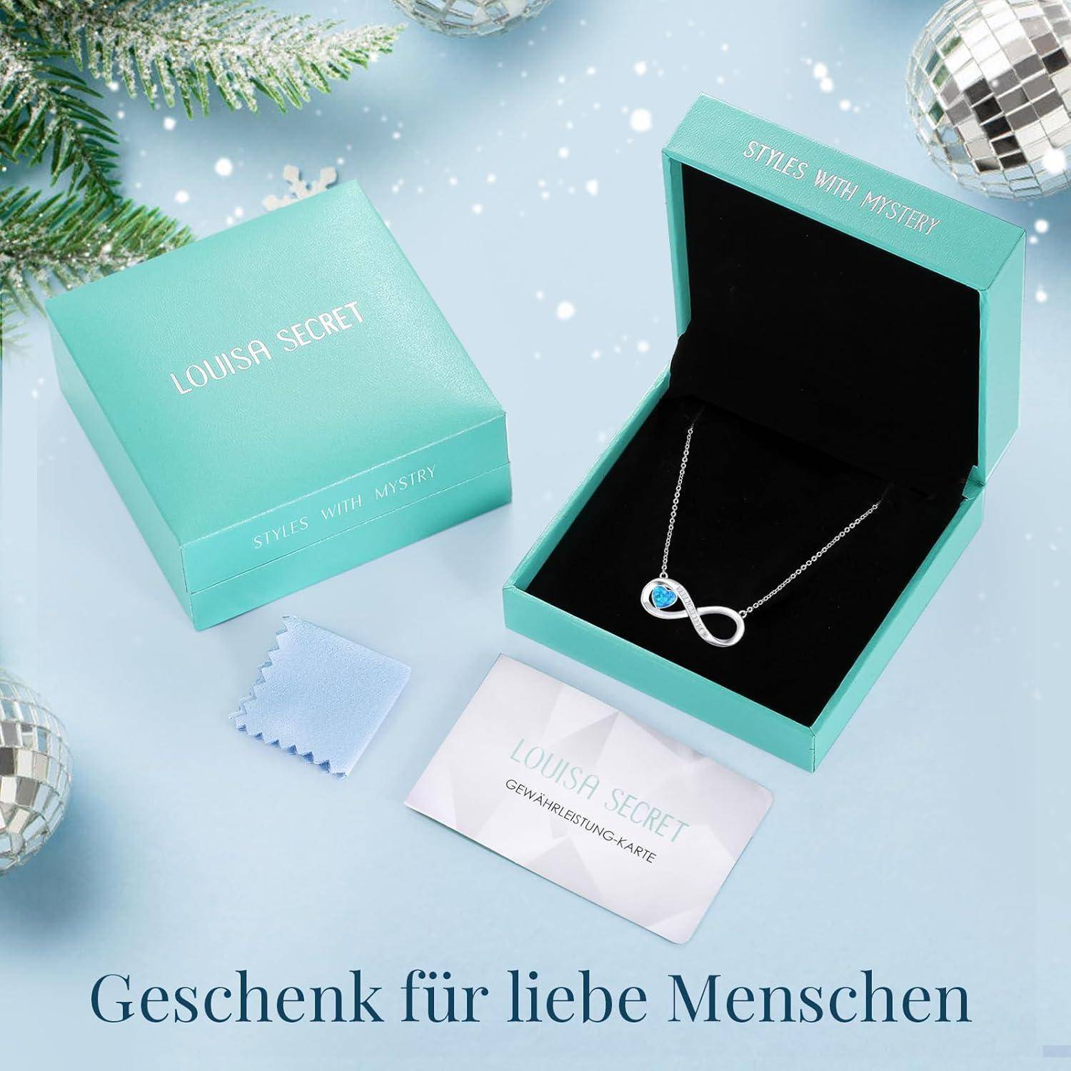 Halskette Damen Infinity Herz 925 Silber Geburtsstein Opal-12-Dec