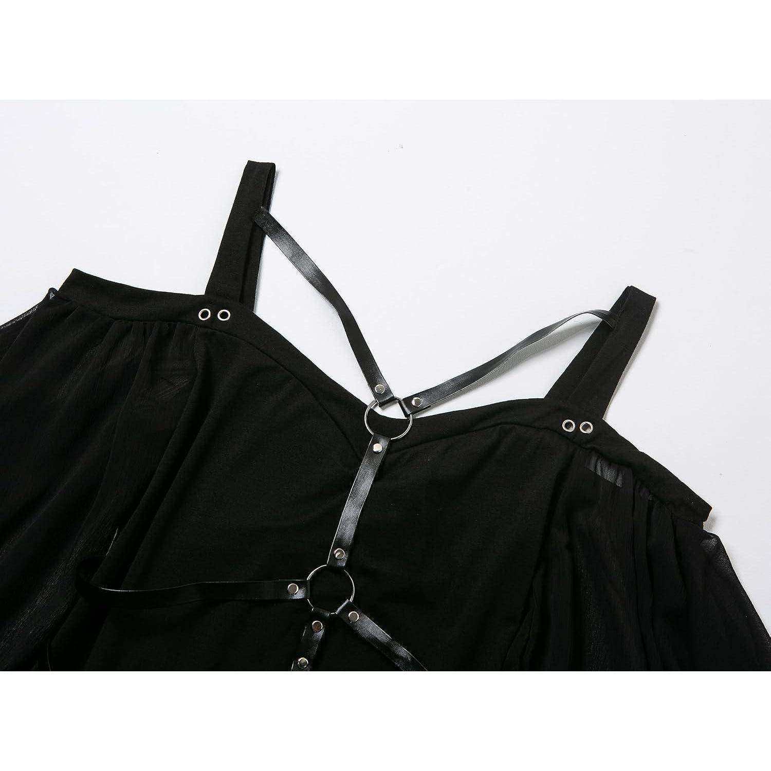 Kleid Gothic Damen Schwarz Mittelalterlich Trompetenärmel 5XL Schwarze