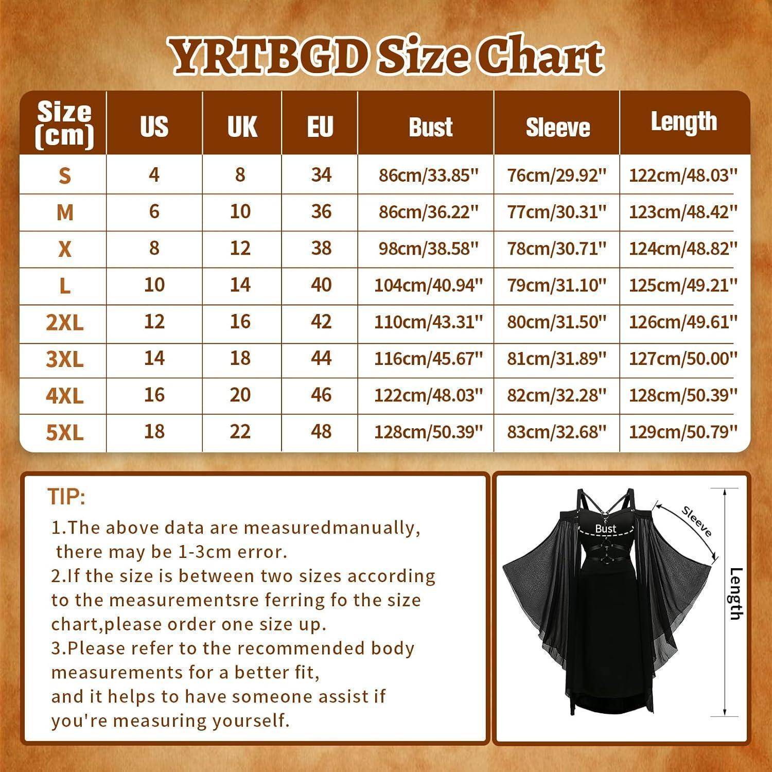 Kleid Gothic Damen Schwarz Mittelalterlich Trompetenärmel 5XL Schwarze