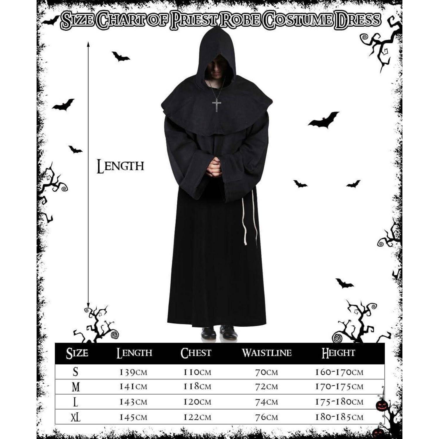 Mittelalter Mönch Robe Priester Kostüm Halloween Zauberer Mantel