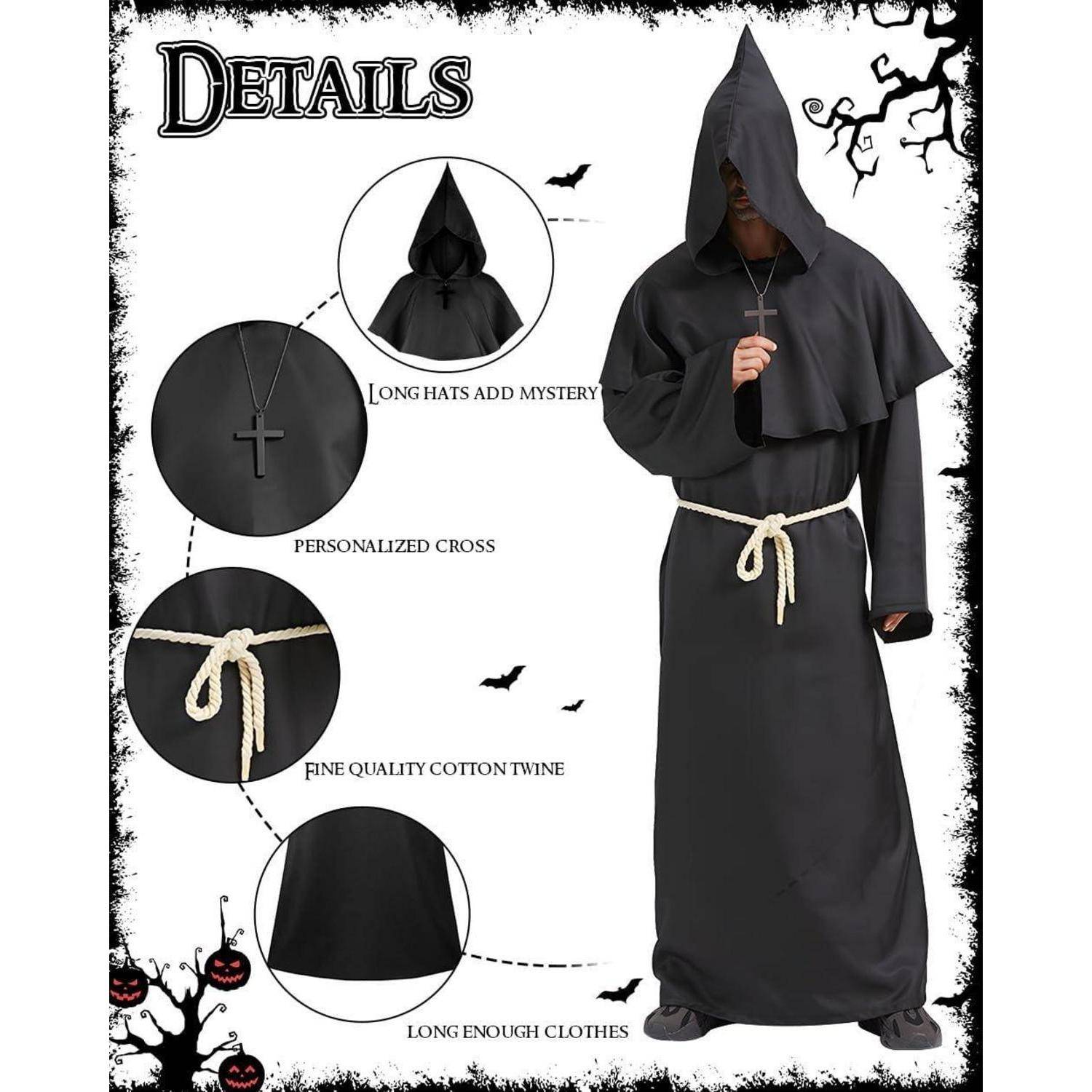 Mittelalter Mönch Robe Priester Kostüm Halloween Zauberer Mantel
