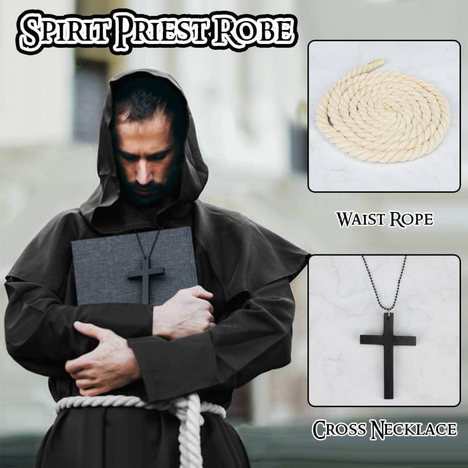 Mittelalter Mönch Robe Priester Kostüm Halloween Zauberer Mantel