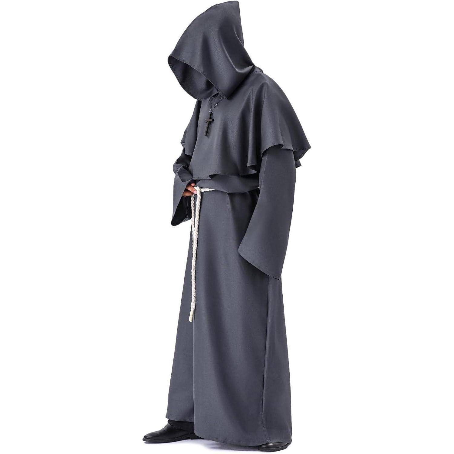 Mönchskutte Kostüm Herren Halloween Kapuze Grau XL