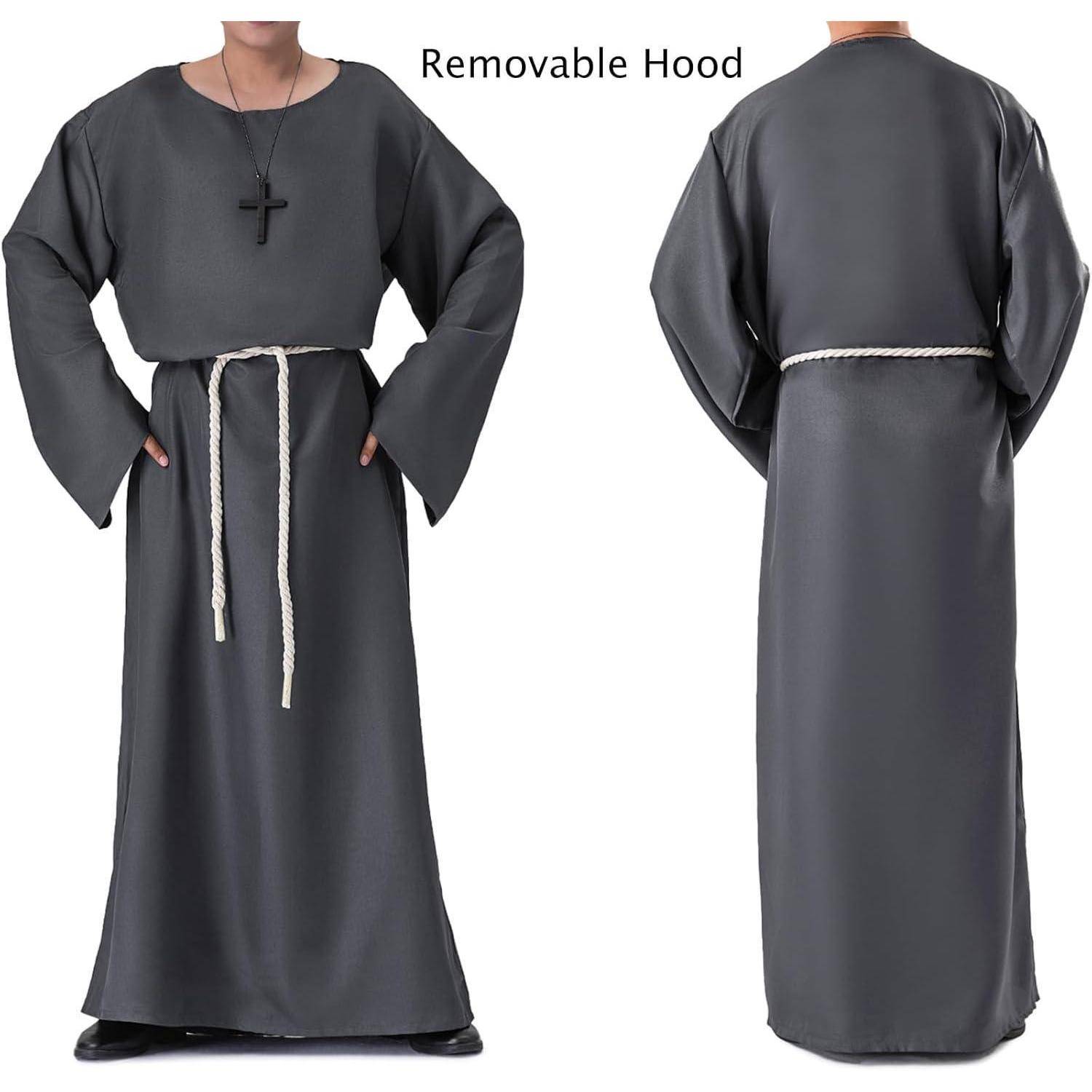 Mönchskutte Kostüm Herren Halloween Kapuze Grau XL