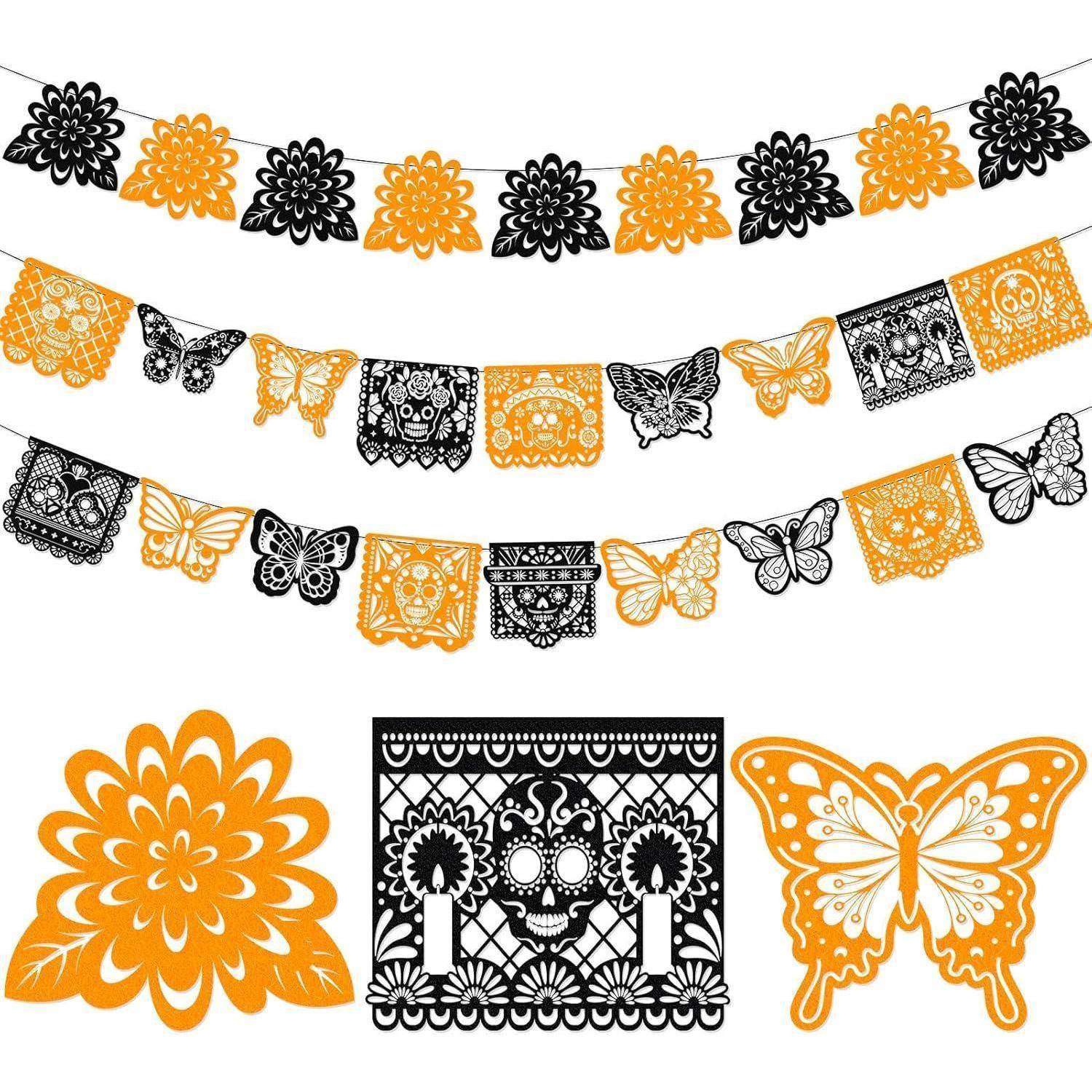 Girlande DiaDeLosMuertos Halloween Filz Ringelblume Set C Black Orange