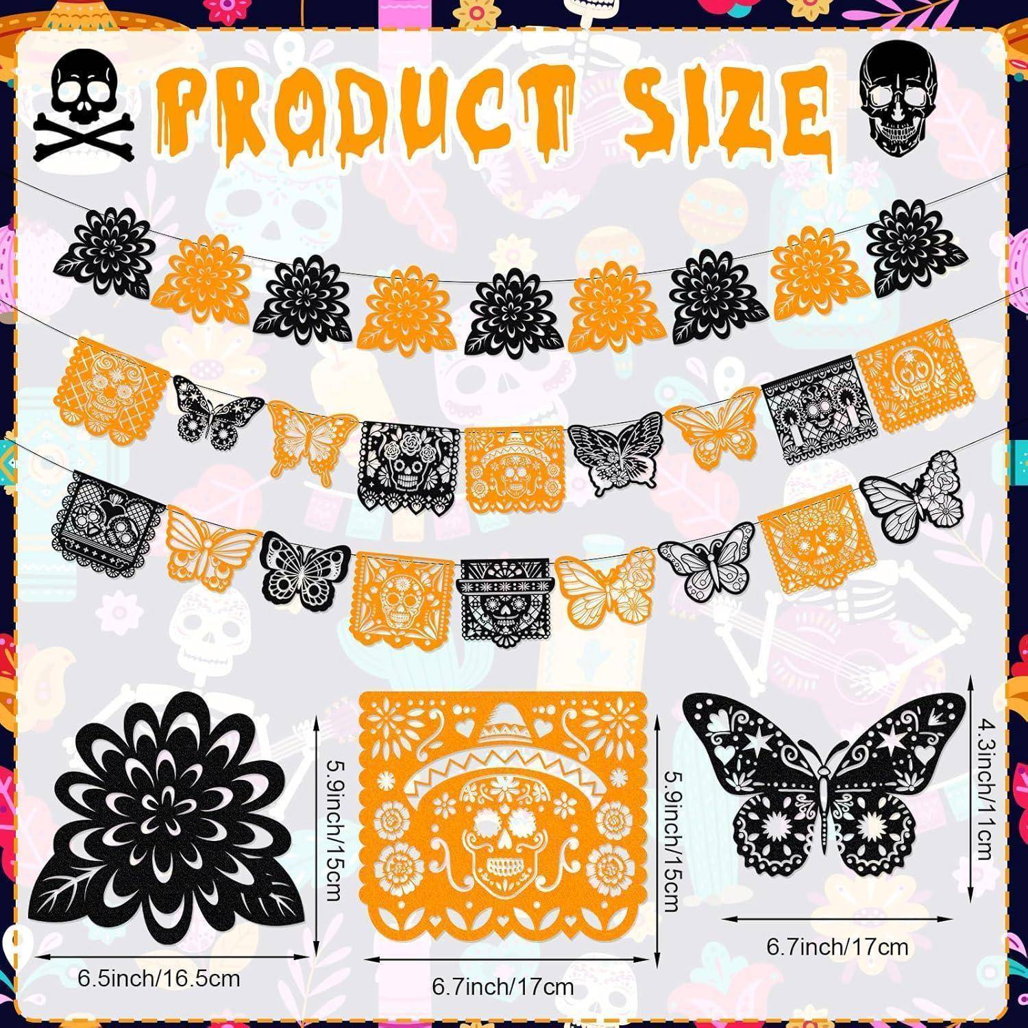 Girlande DiaDeLosMuertos Halloween Filz Ringelblume Set C Black Orange