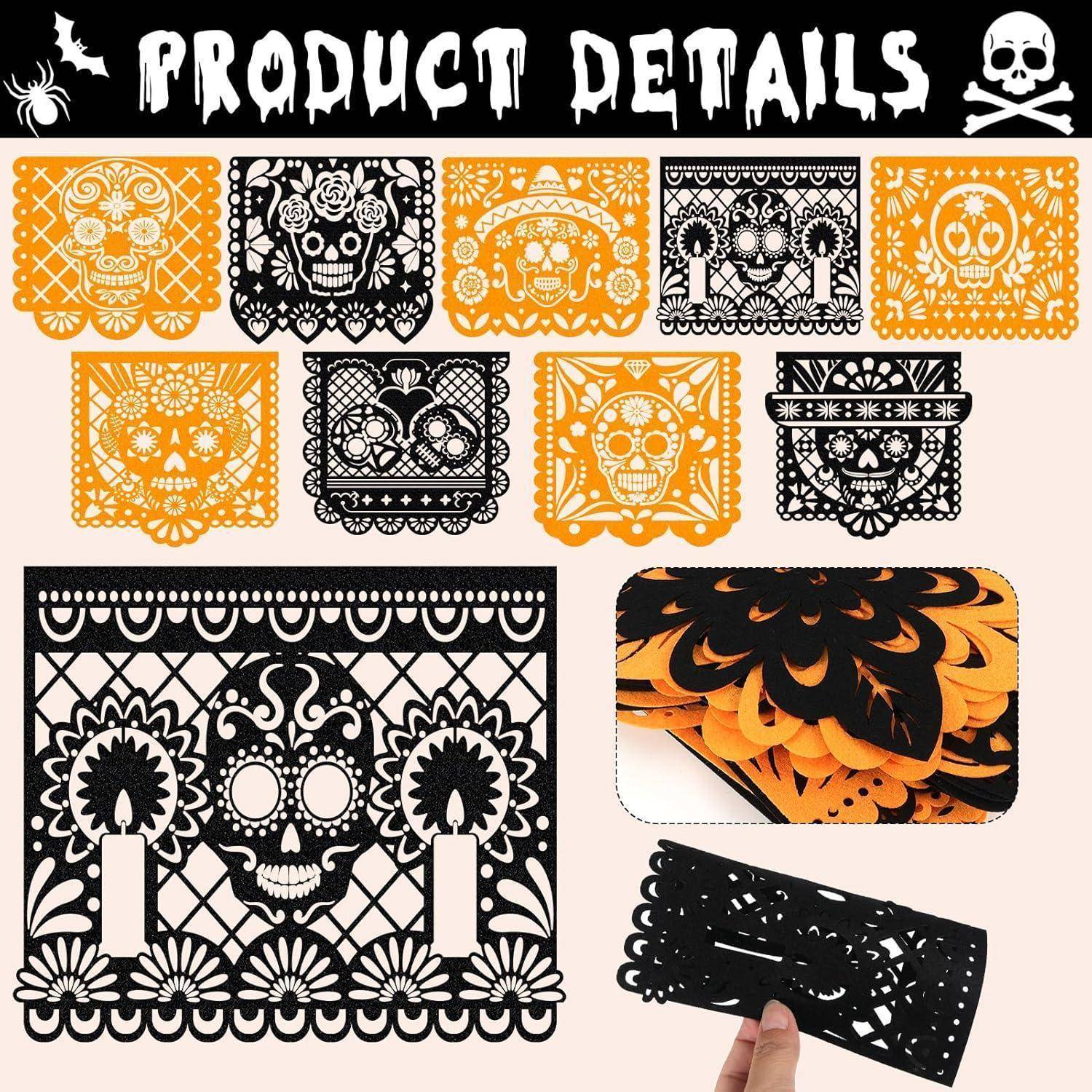 Girlande DiaDeLosMuertos Halloween Filz Ringelblume Set C Black Orange