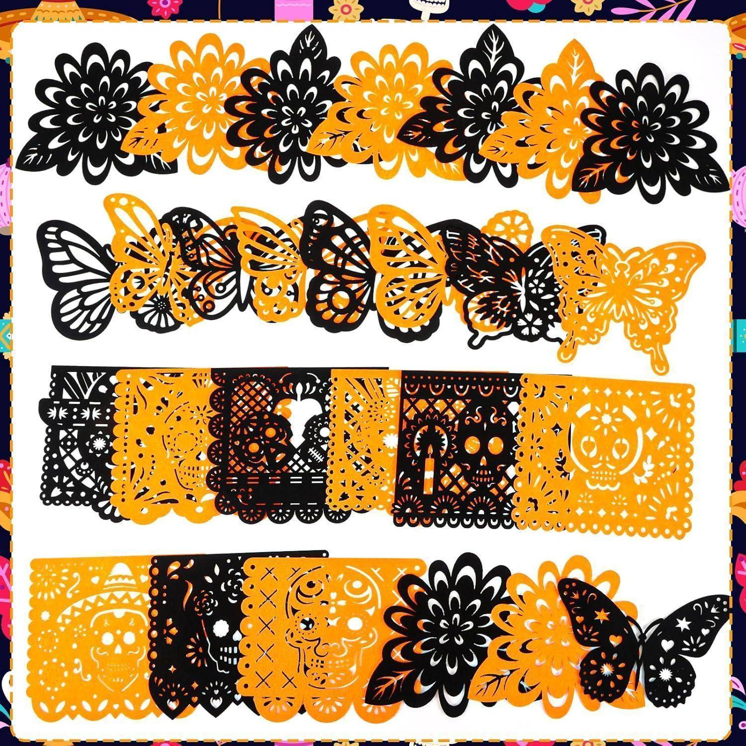 Girlande DiaDeLosMuertos Halloween Filz Ringelblume Set C Black Orange