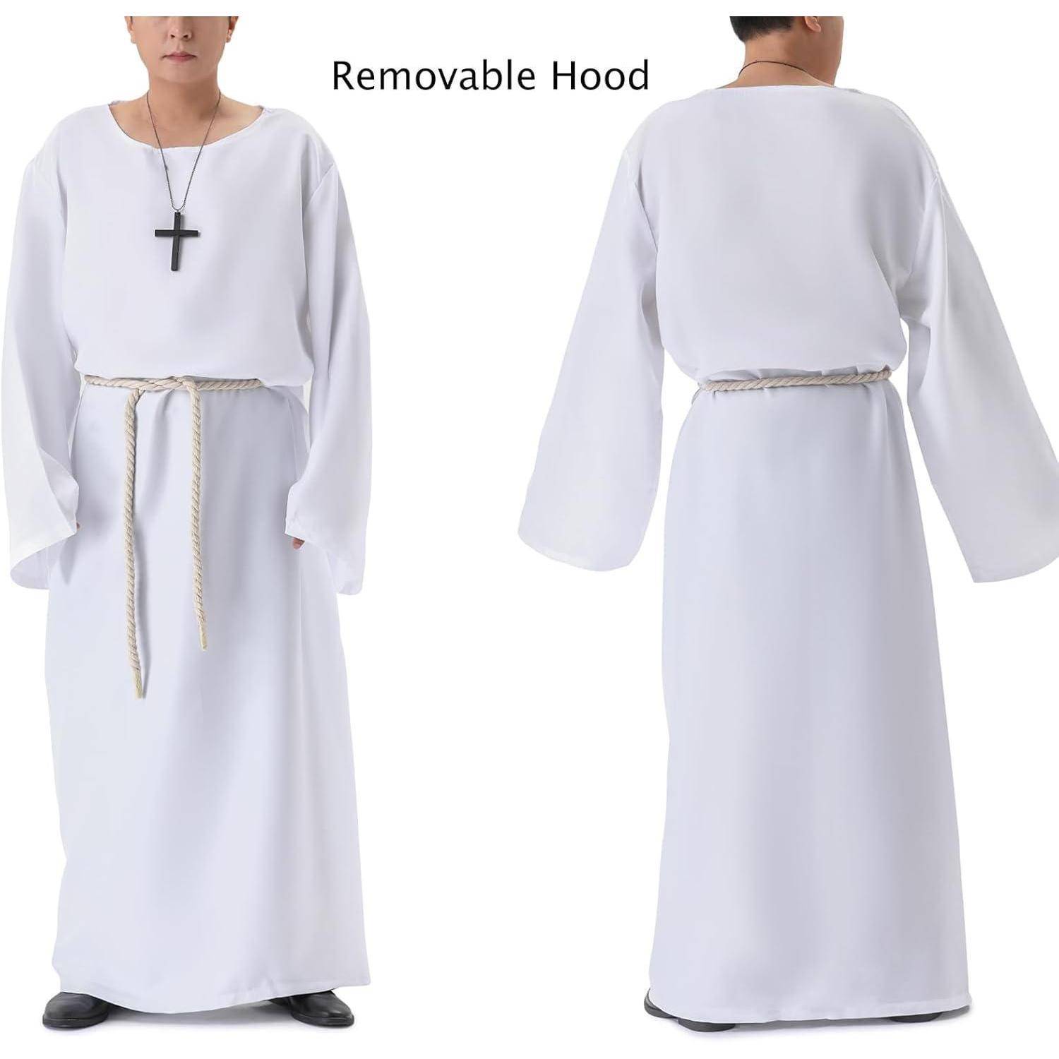 Mönchskutte Kostüm Kapuze Priester Herren Halloween Weiß L