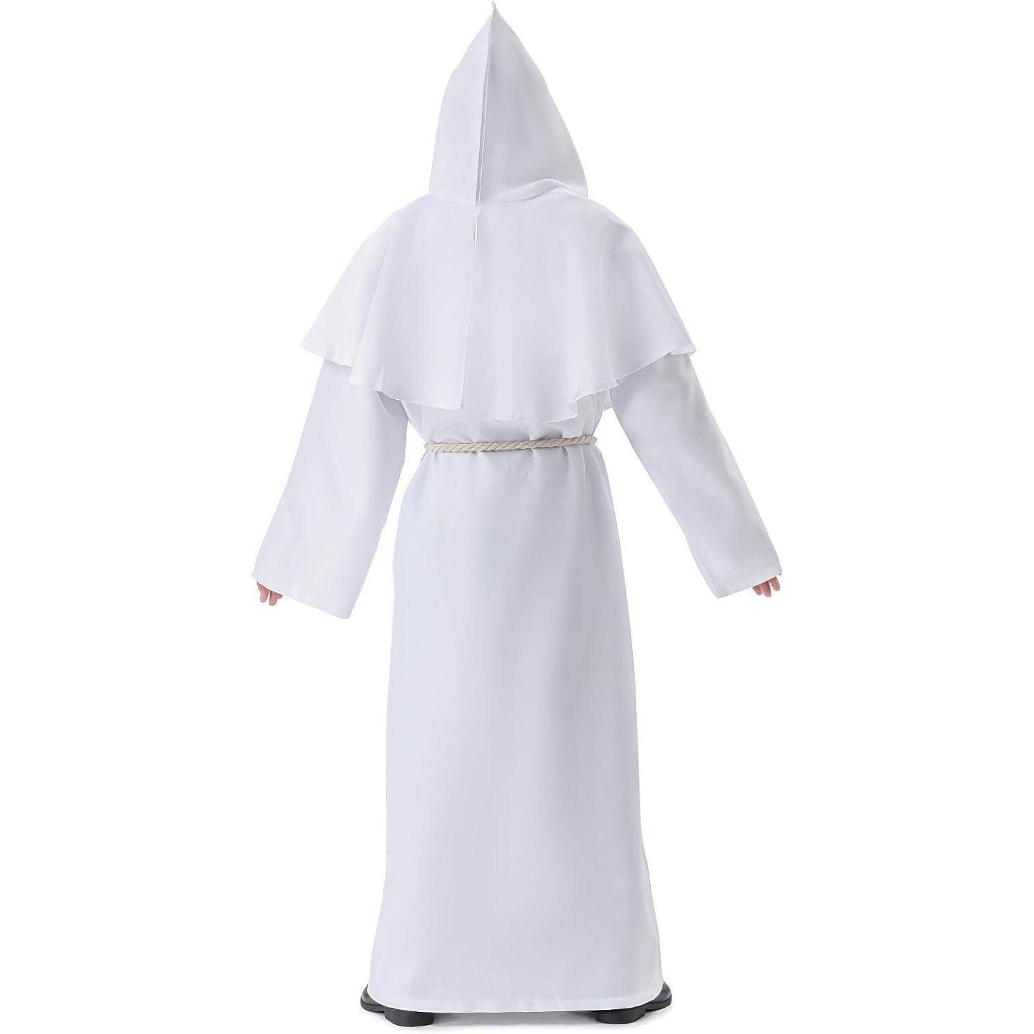 Mönchskutte Kostüm Kapuze Priester Herren Halloween Weiß L