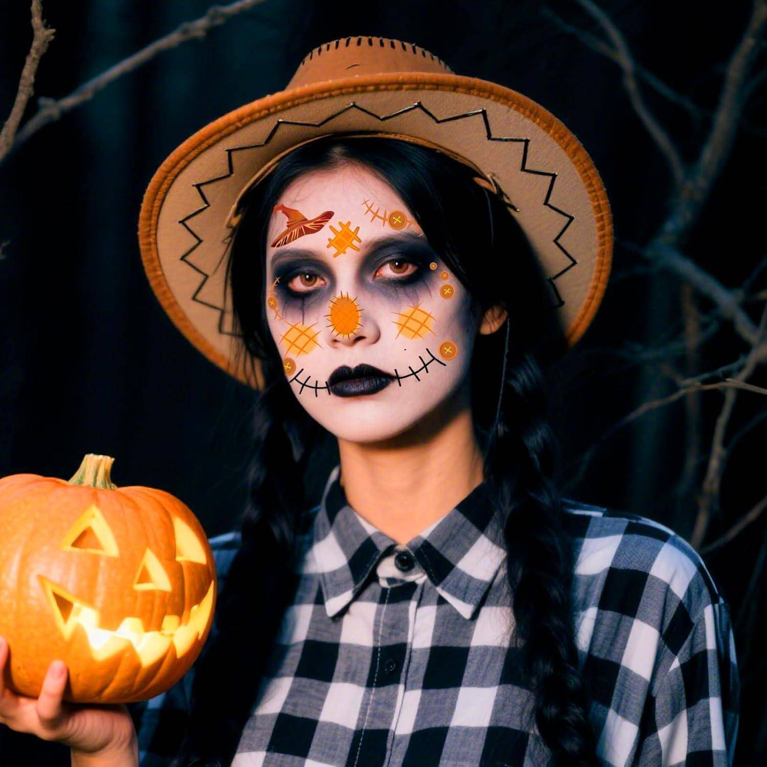 Gesichtstattoo Halloween Karneval Kostüm 4 Bogen Vogelscheuche