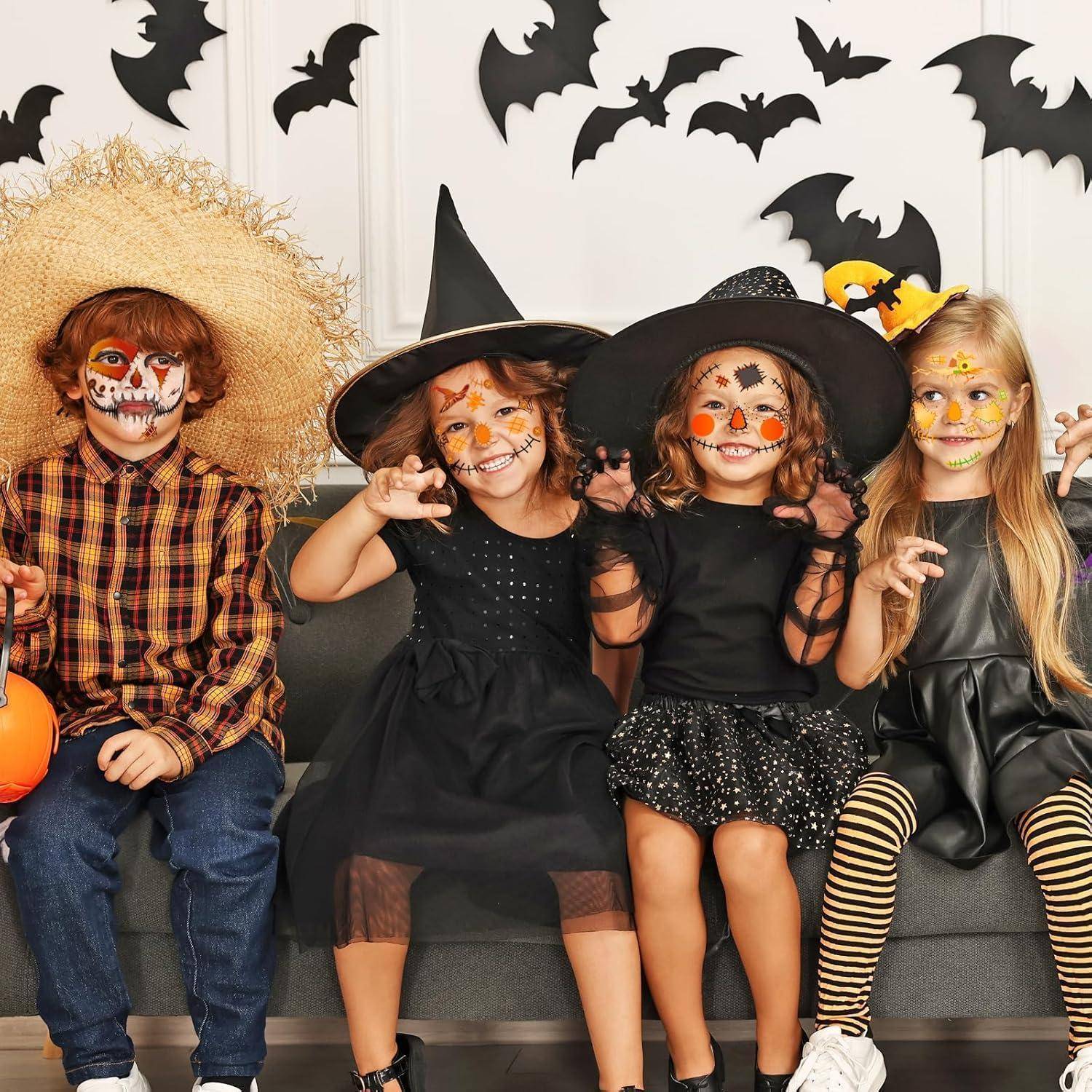 Gesichtstattoo Halloween Karneval Kostüm 4 Bogen Vogelscheuche