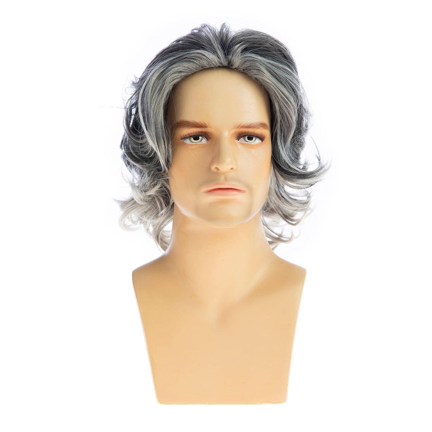 Perücke Herren kurz wellig synthetisch Cosplay Halloween Grau