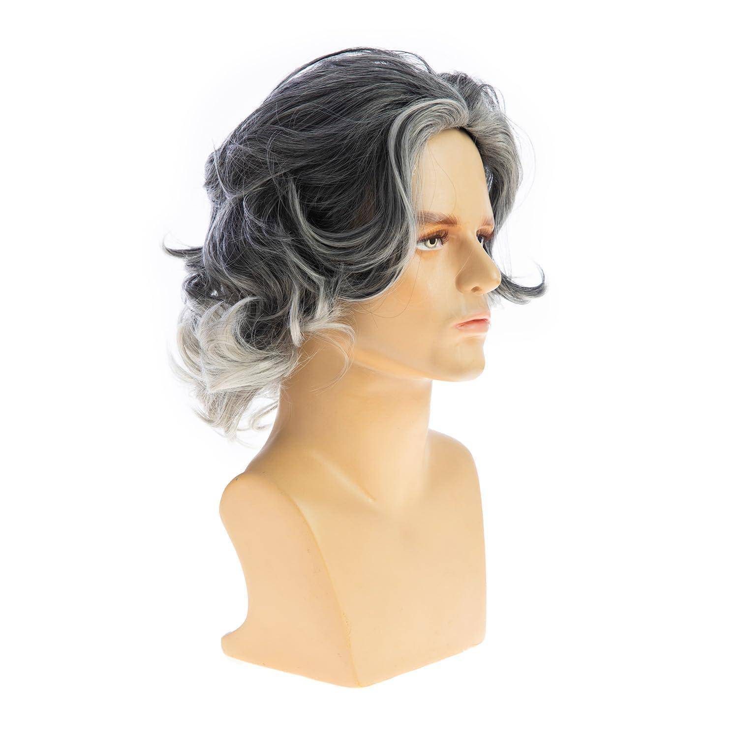 Perücke Herren kurz wellig synthetisch Cosplay Halloween Grau